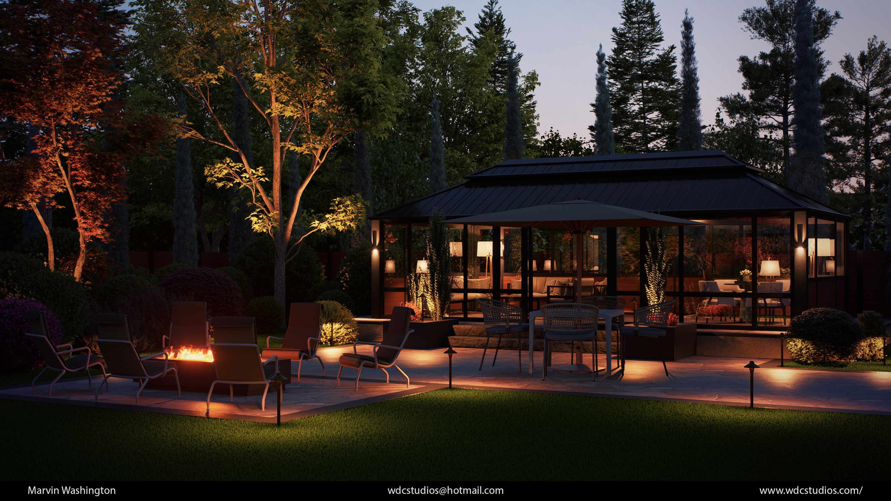 D5 Render of the backyard lighting.