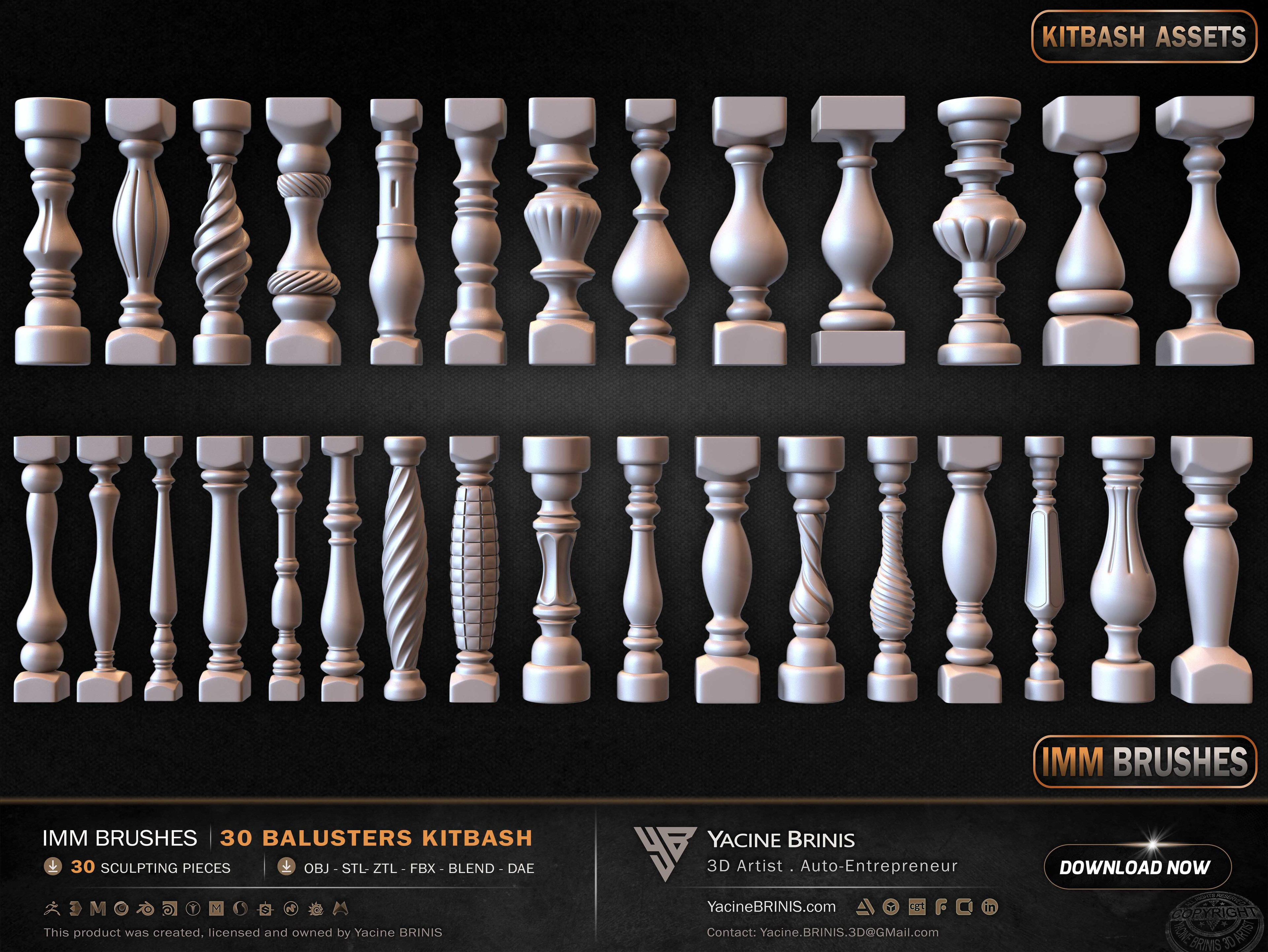Collection of Balusters Kitbash 07