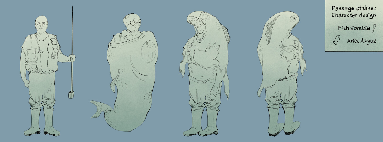 Fish zombie: Character evolution through time