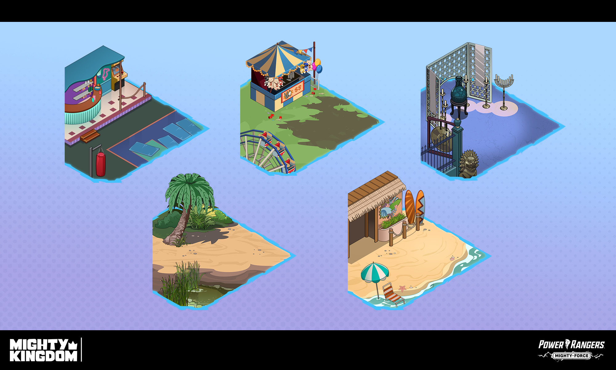 Various locations from the tv show where the idle battles take place