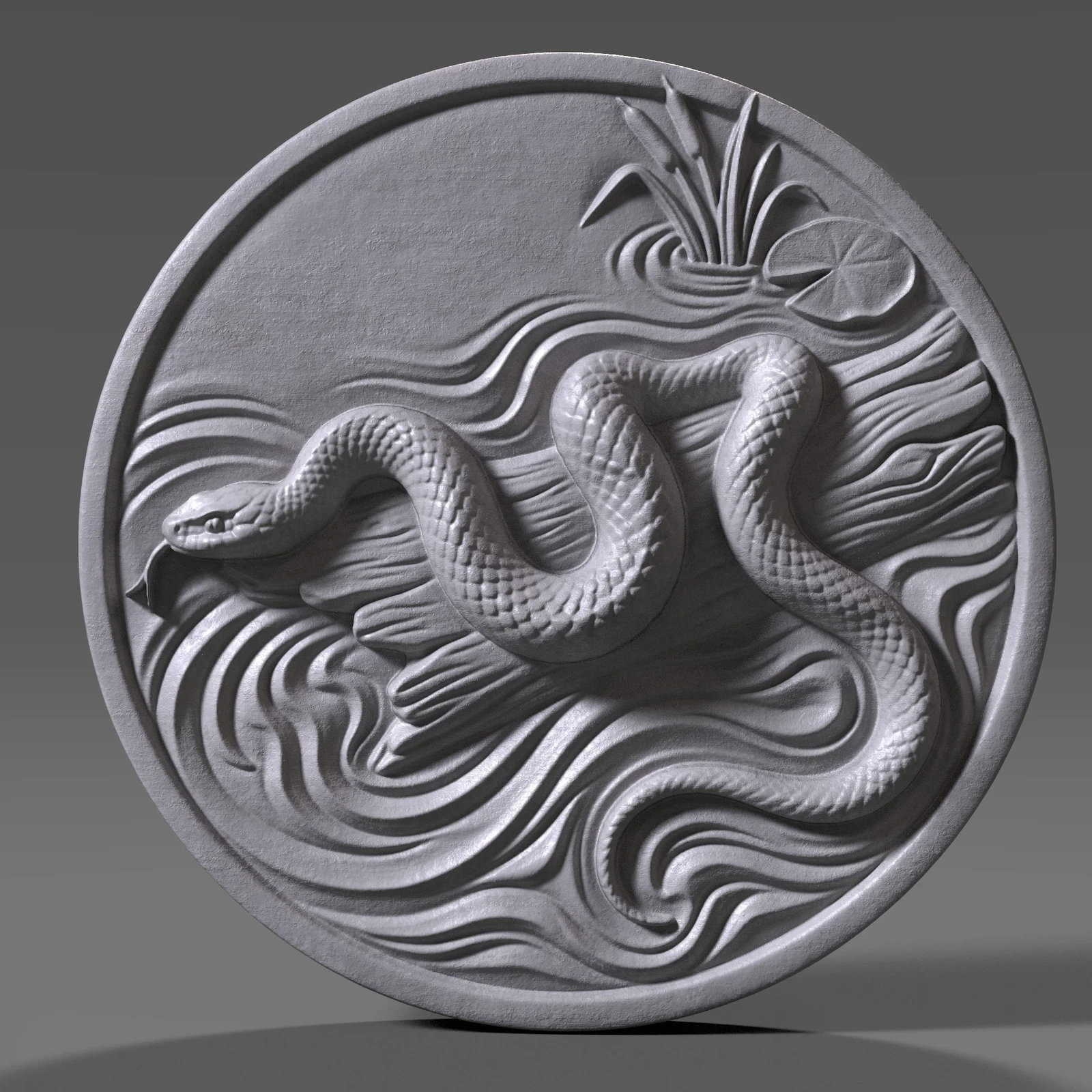 Serpent in Flow – Wooden Bas Relief 