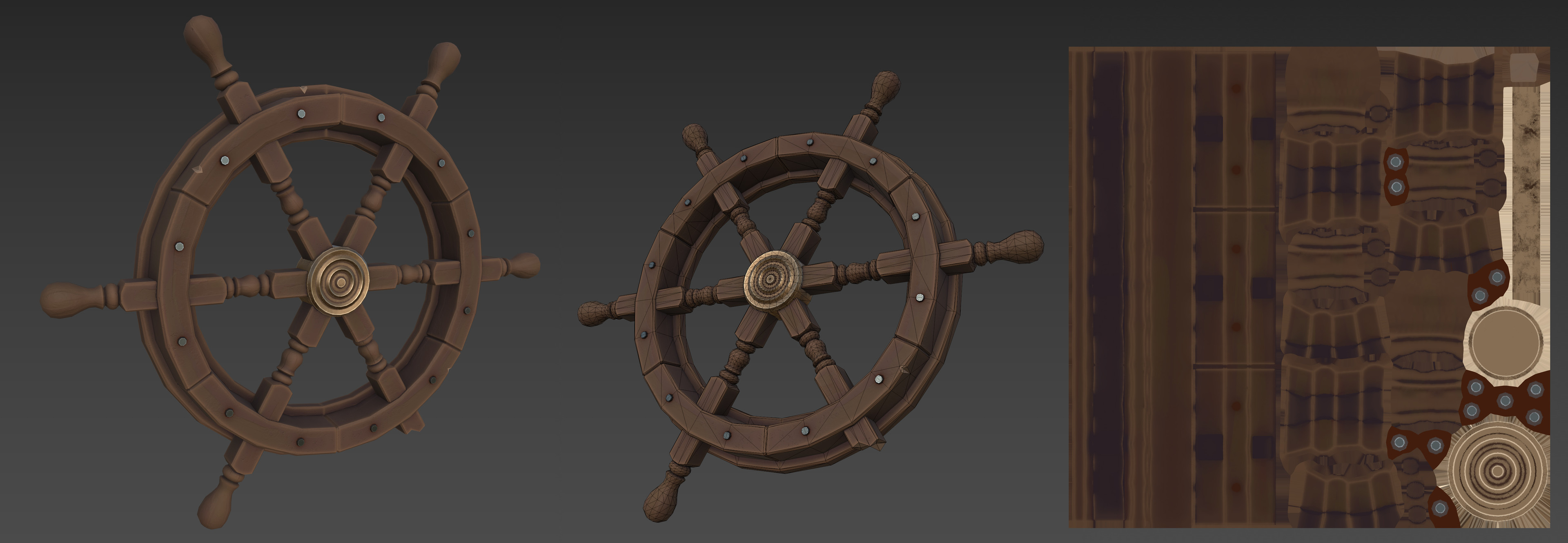 Pirate ship helm model with flat diffuse texture
