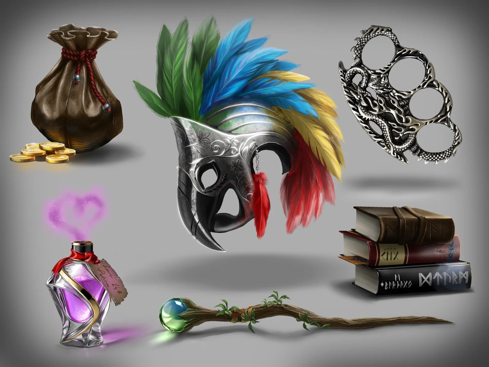 A personal project focused on rendering different materials for game assets. I wanted to challenge myself by capturing the textures of aged leather, polished metal, glass, and organic wood in a single prop sheet.