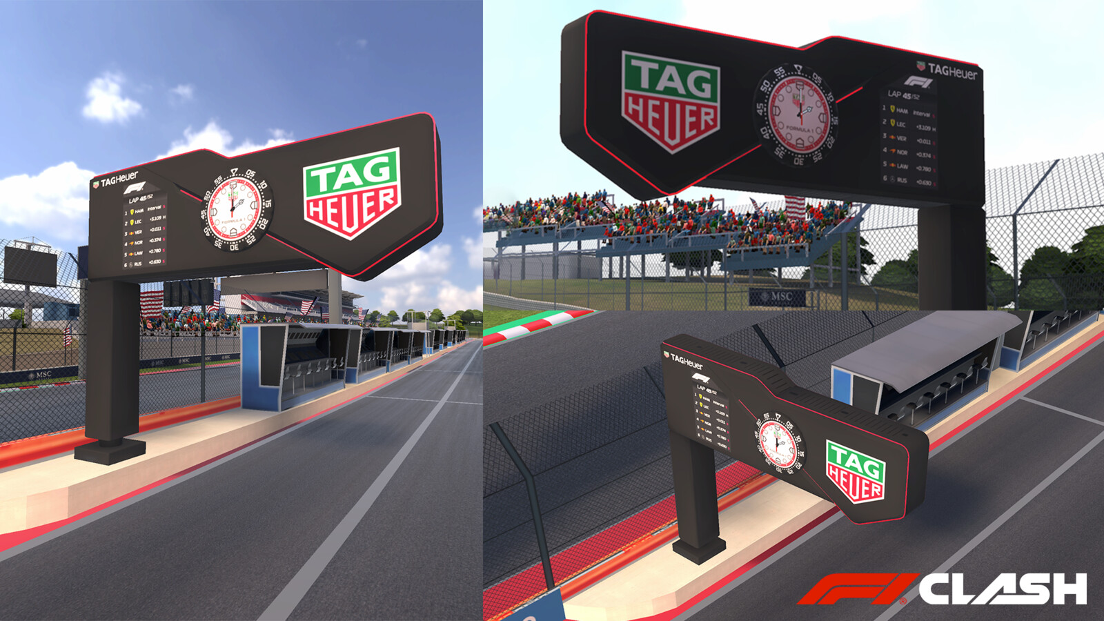 Modelled and textured the Tag Heuer Clock featured in the pit lanes. Includes working clock hands.