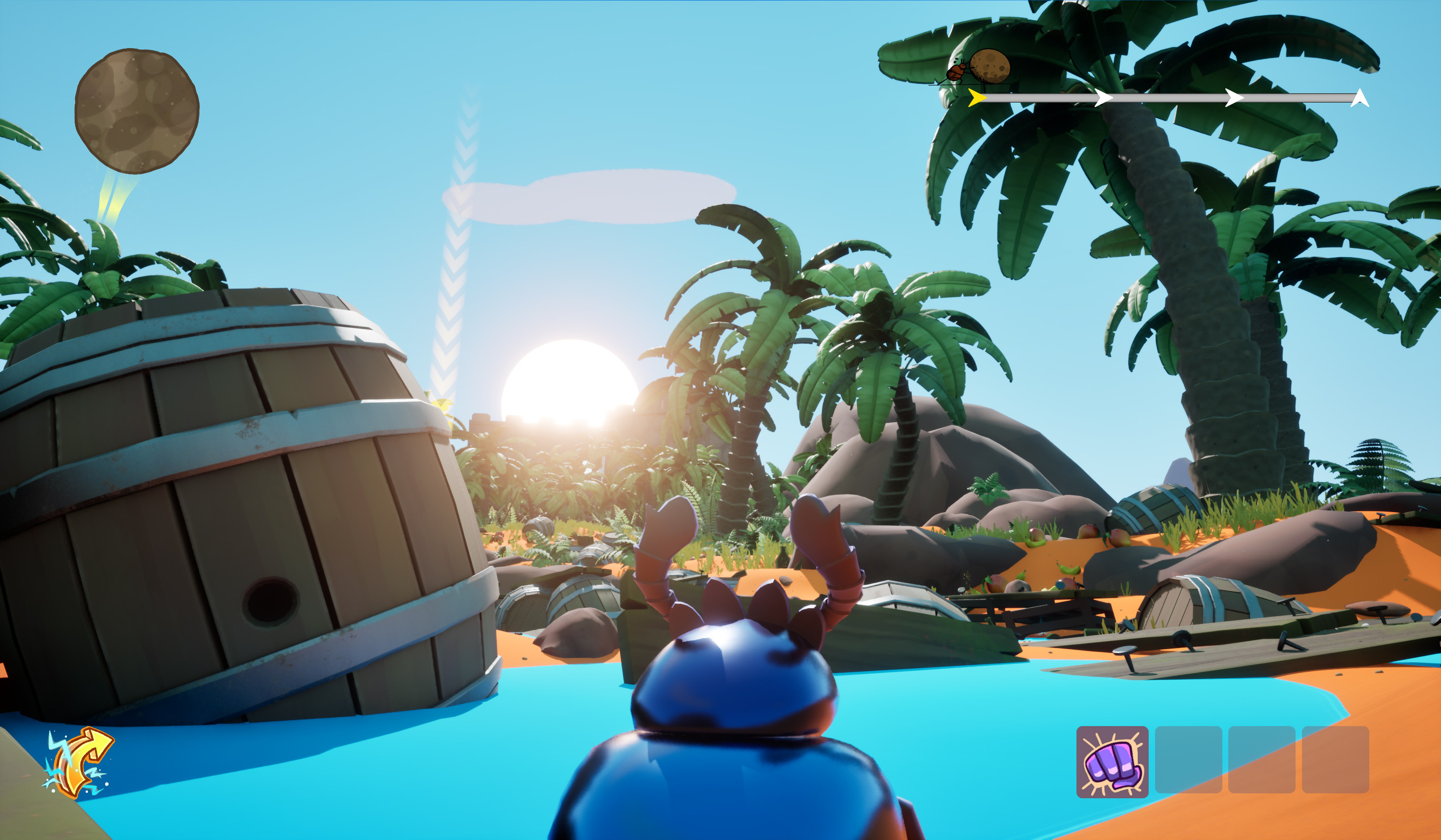 In-game screenshot of tropical pirate-themed area