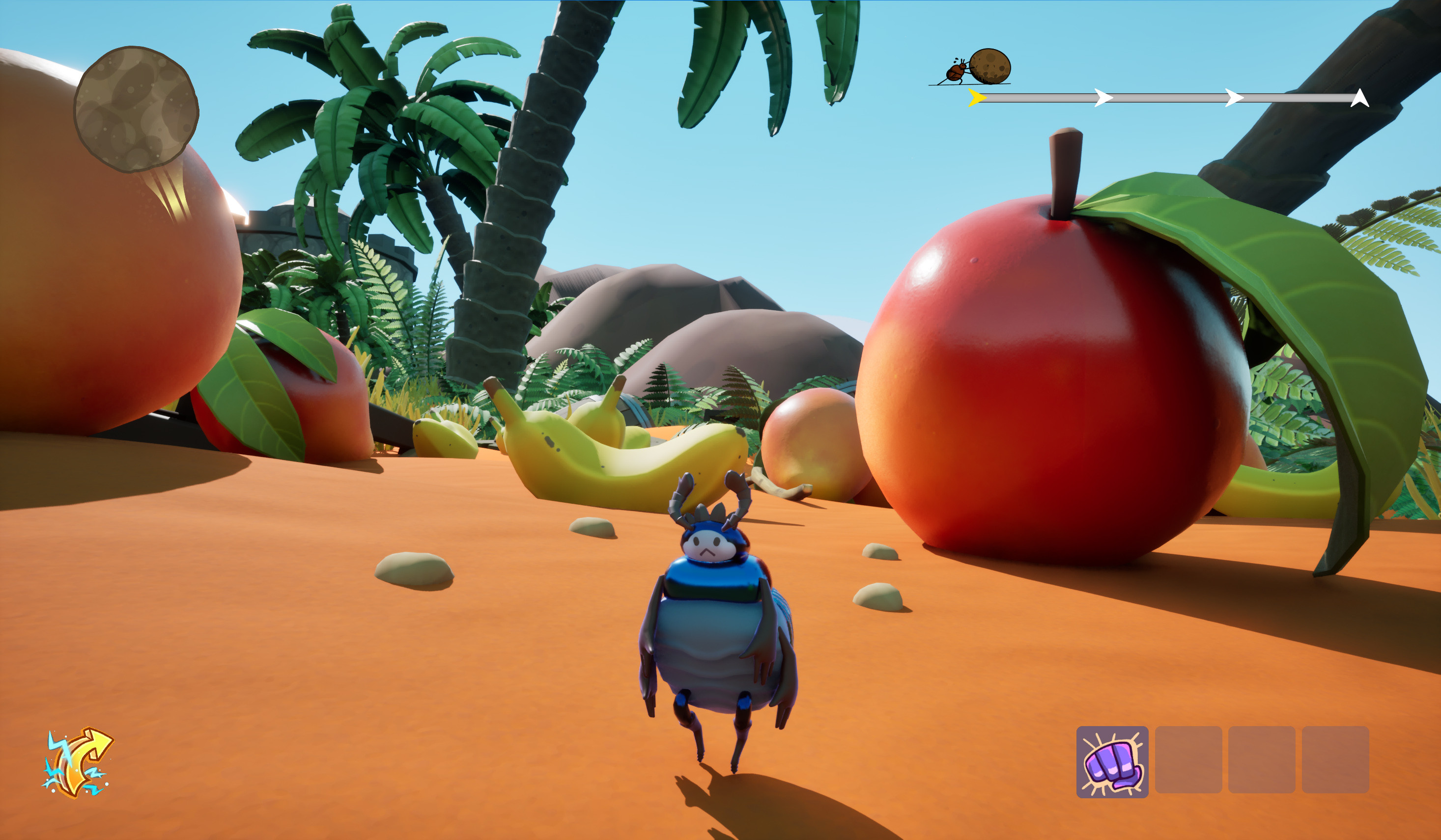 In-game screenshot of tropical pirate-themed area