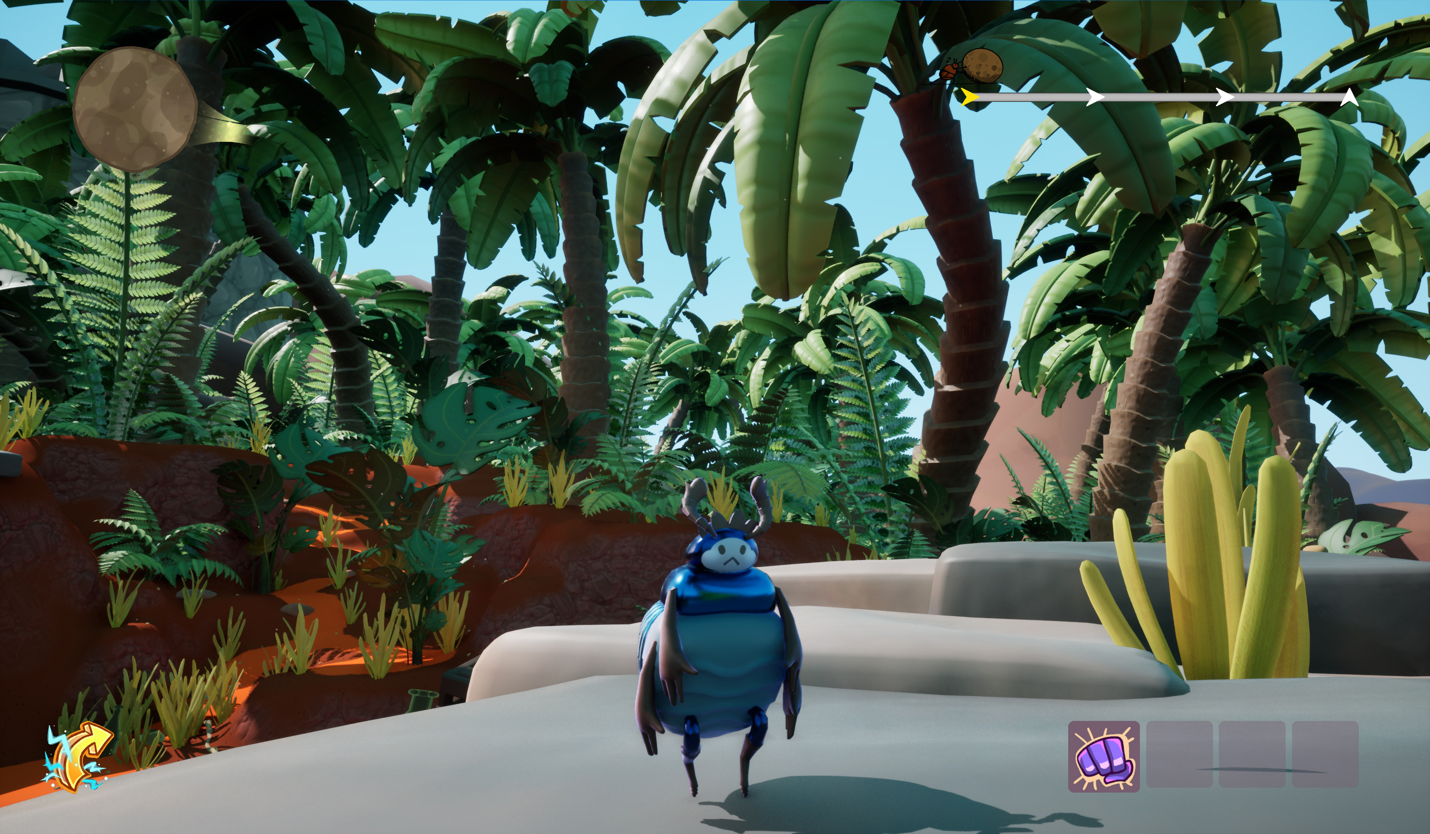 In-game screenshot of tropical pirate-themed area
