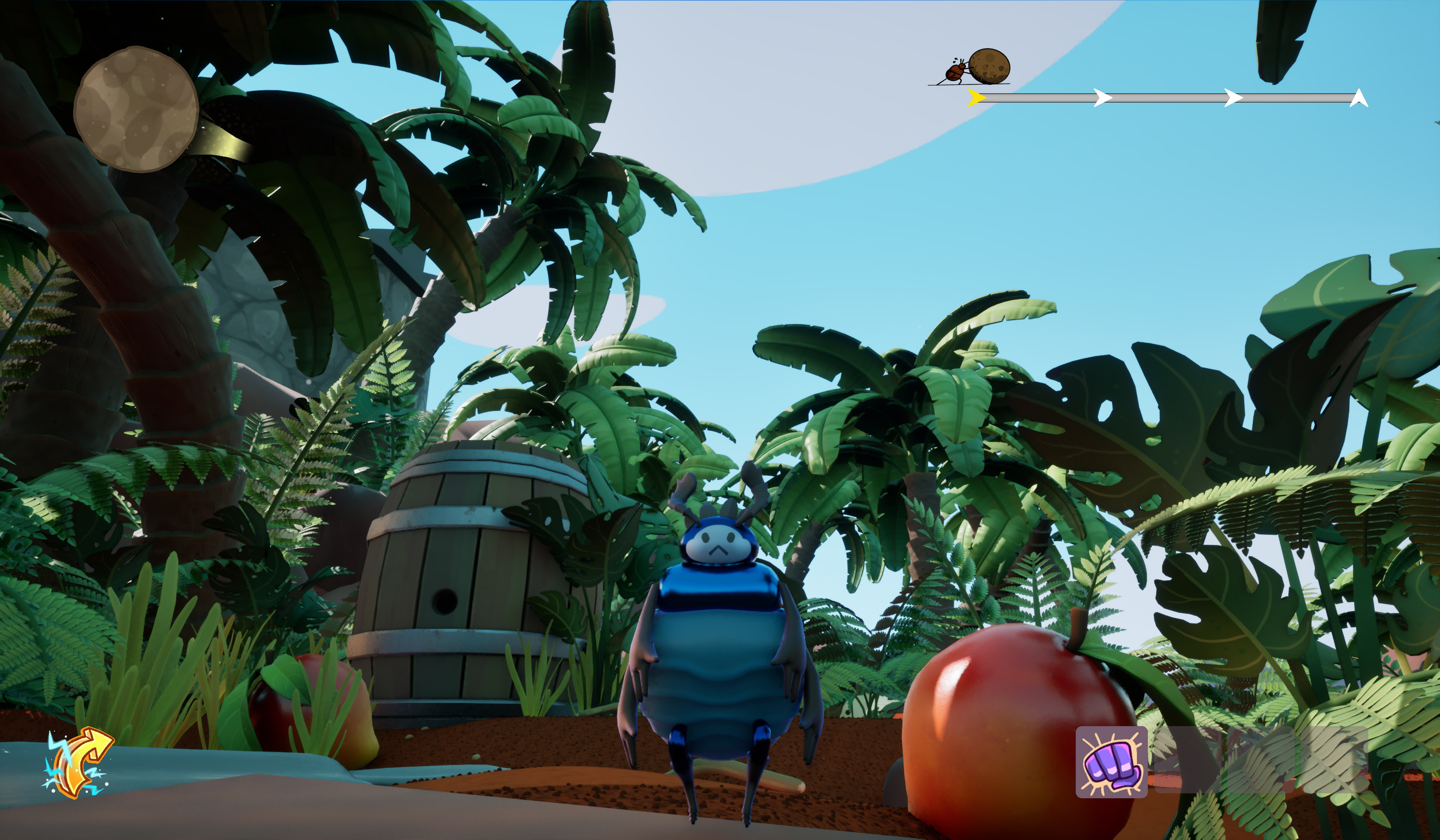 In-game screenshot of tropical pirate-themed area