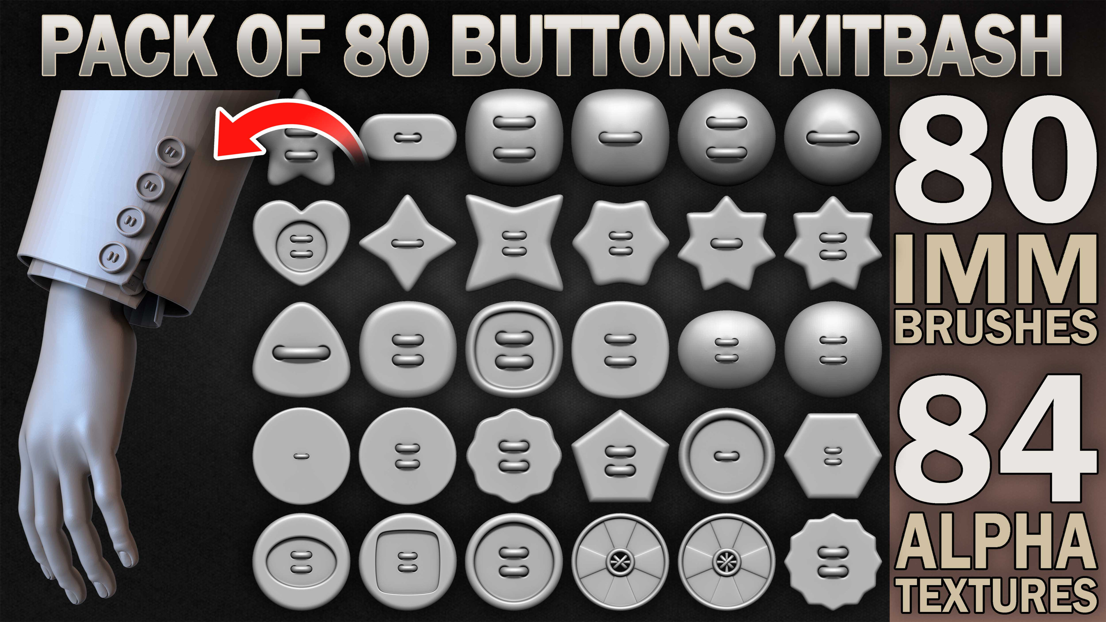 Pack of 80 Buttons IMM Brushes Kitbash Volume 01 Set 001