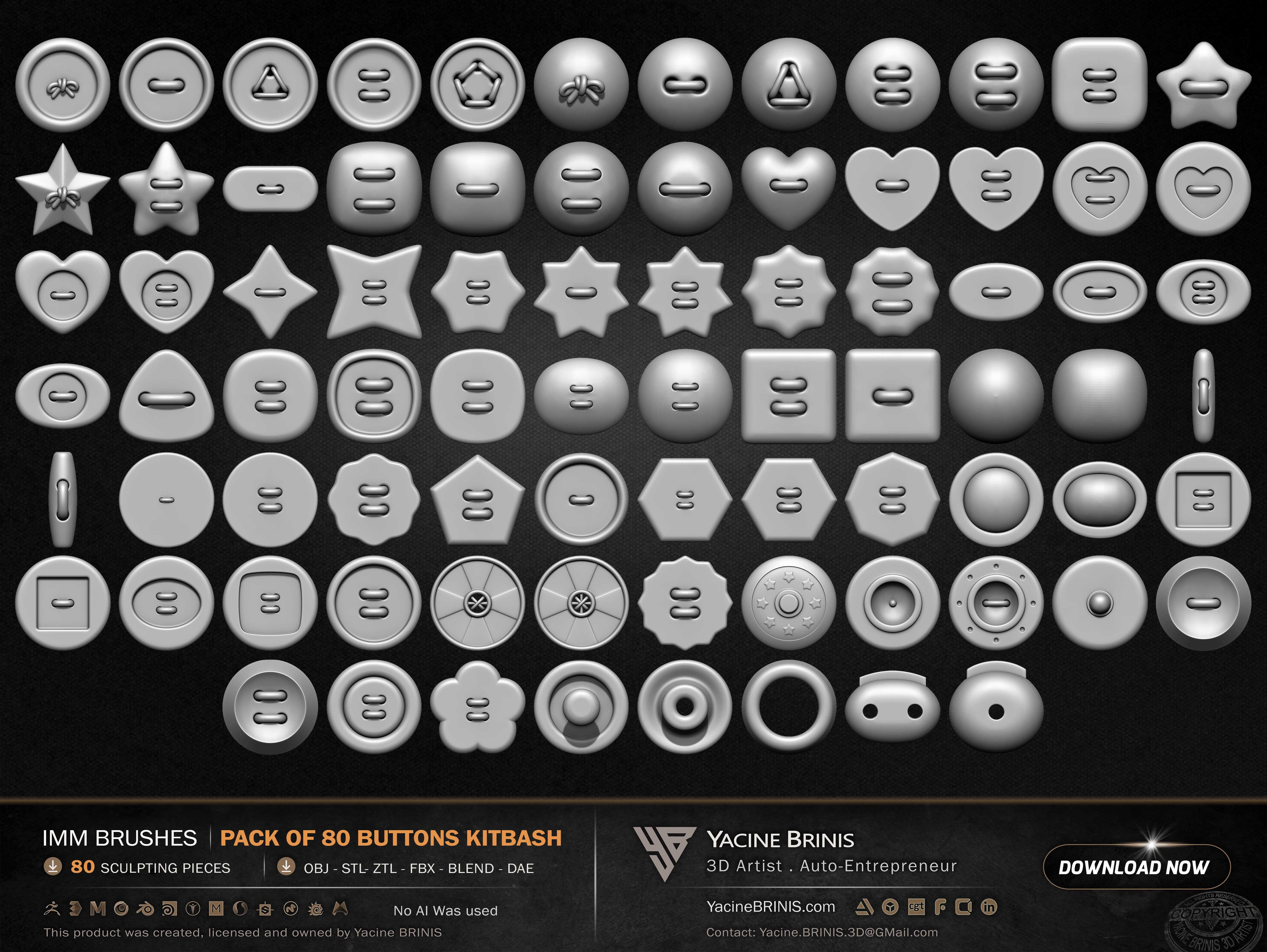 Pack of 80 Buttons IMM Brushes Kitbash Volume 01 Set 002