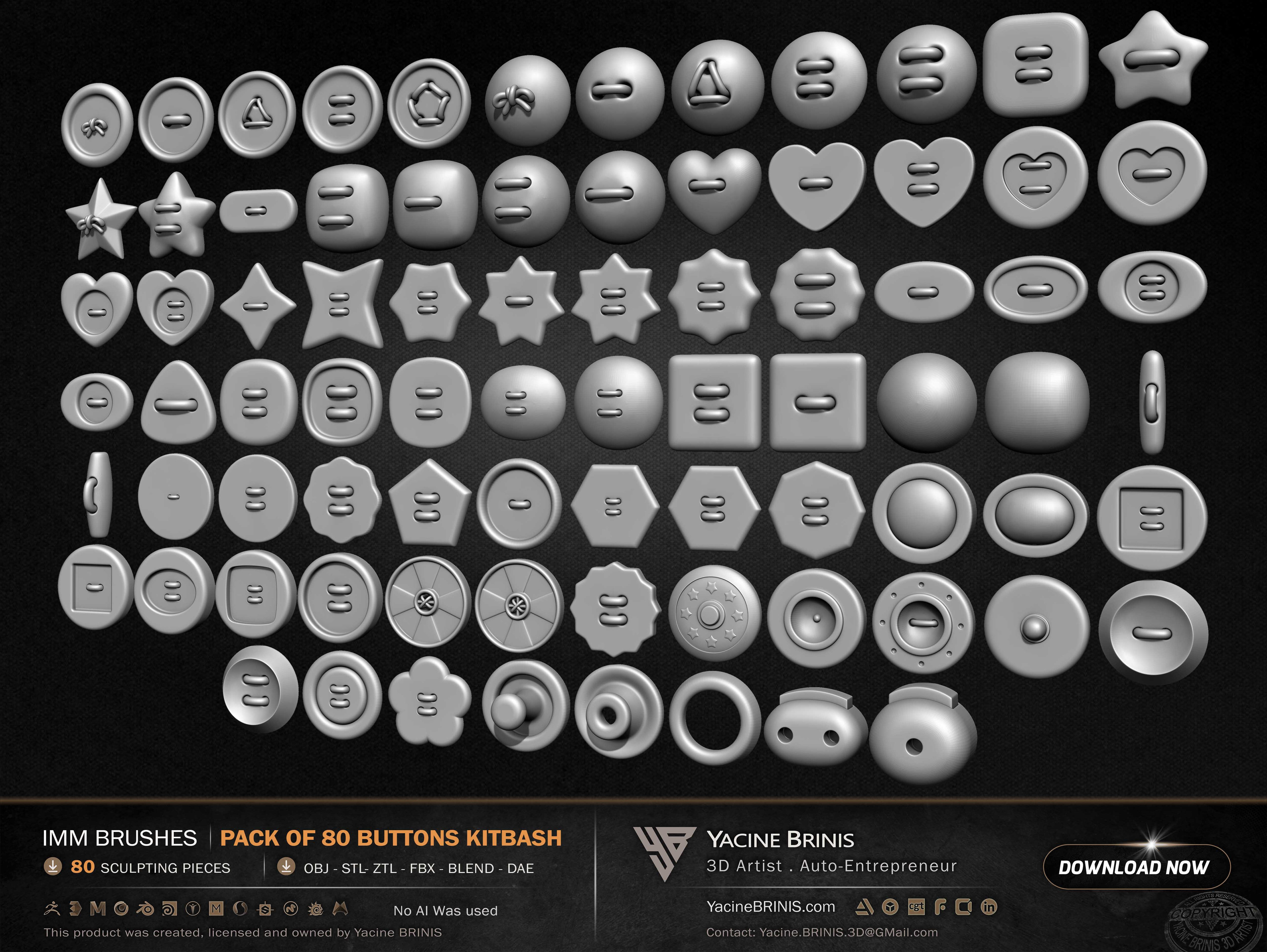 Pack of 80 Buttons IMM Brushes Kitbash Volume 01 Set 008