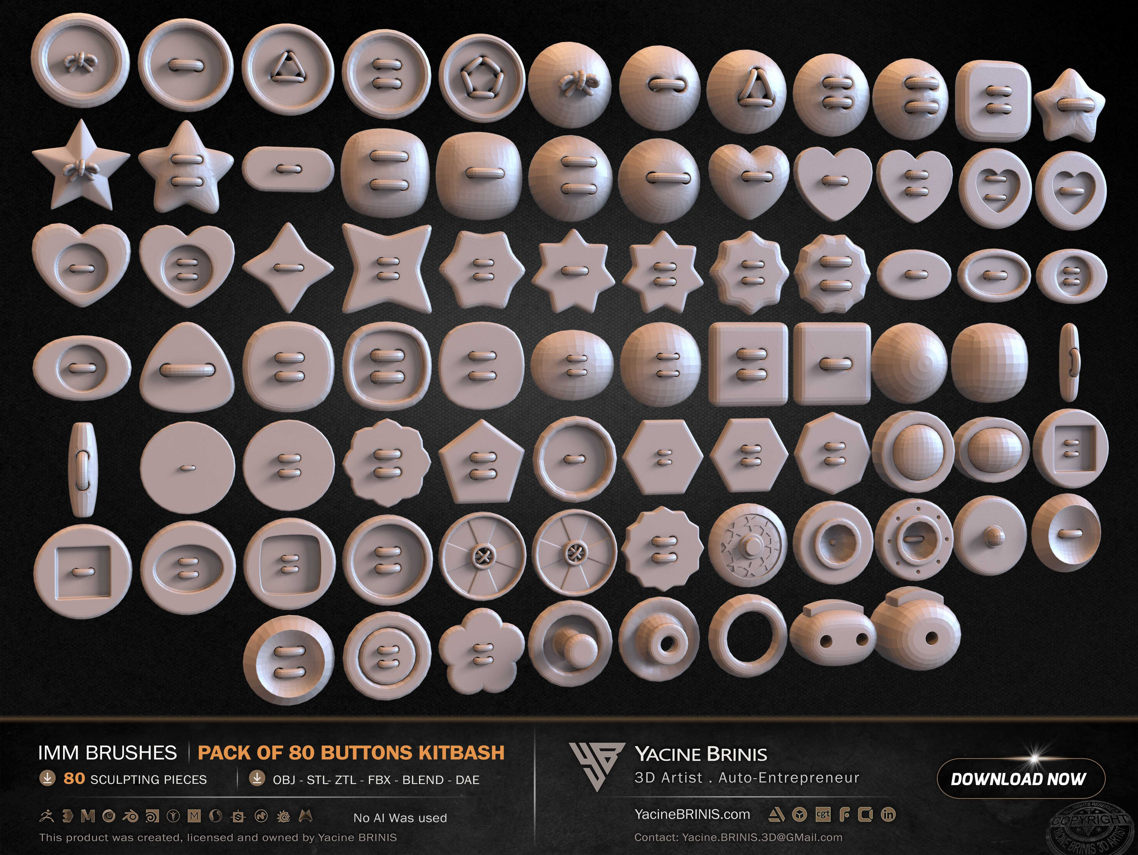 Pack of 80 Buttons IMM Brushes Kitbash Volume 01 Set 013