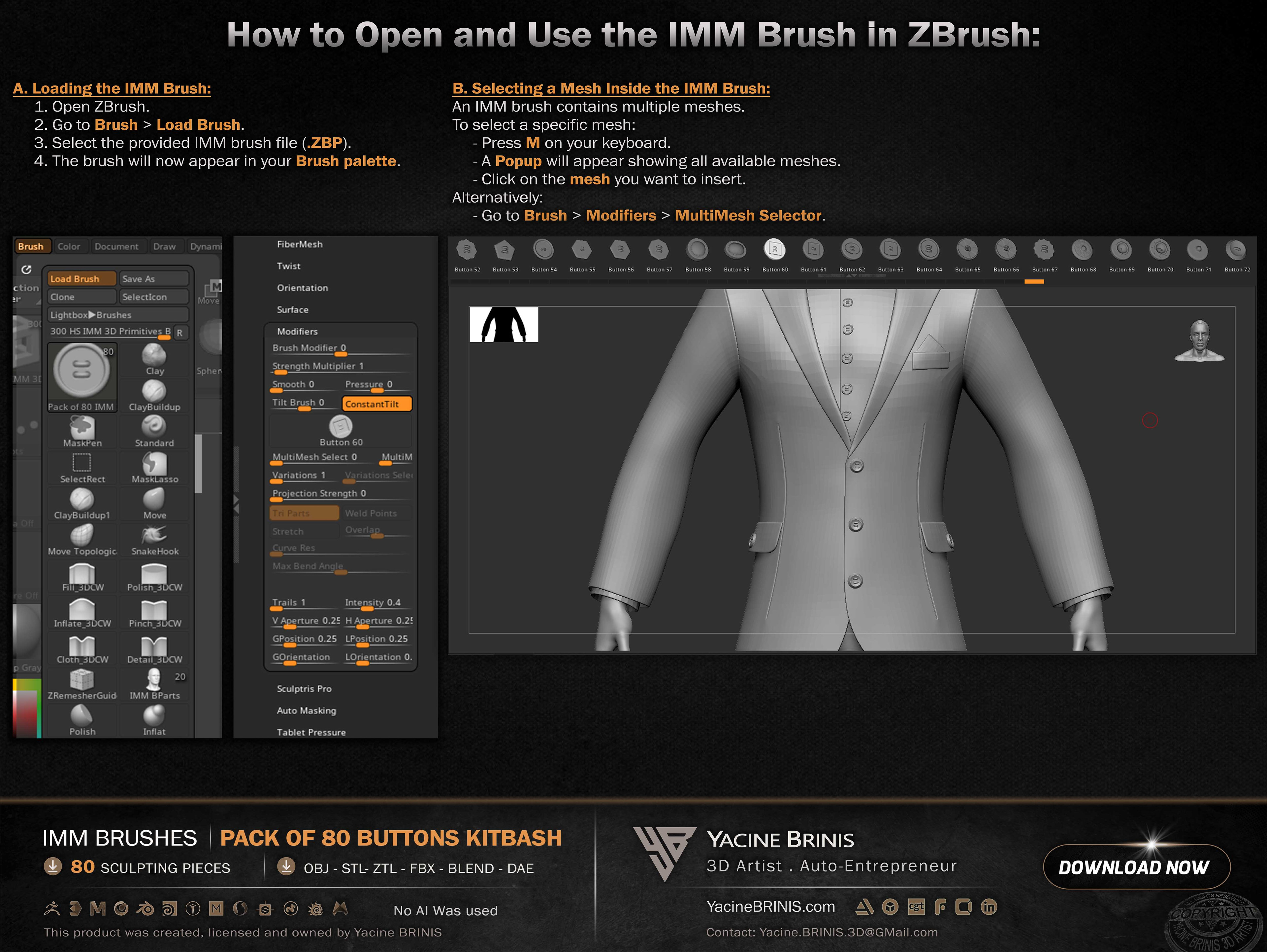 Pack of 80 Buttons IMM Brushes Kitbash Volume 01 Set 019