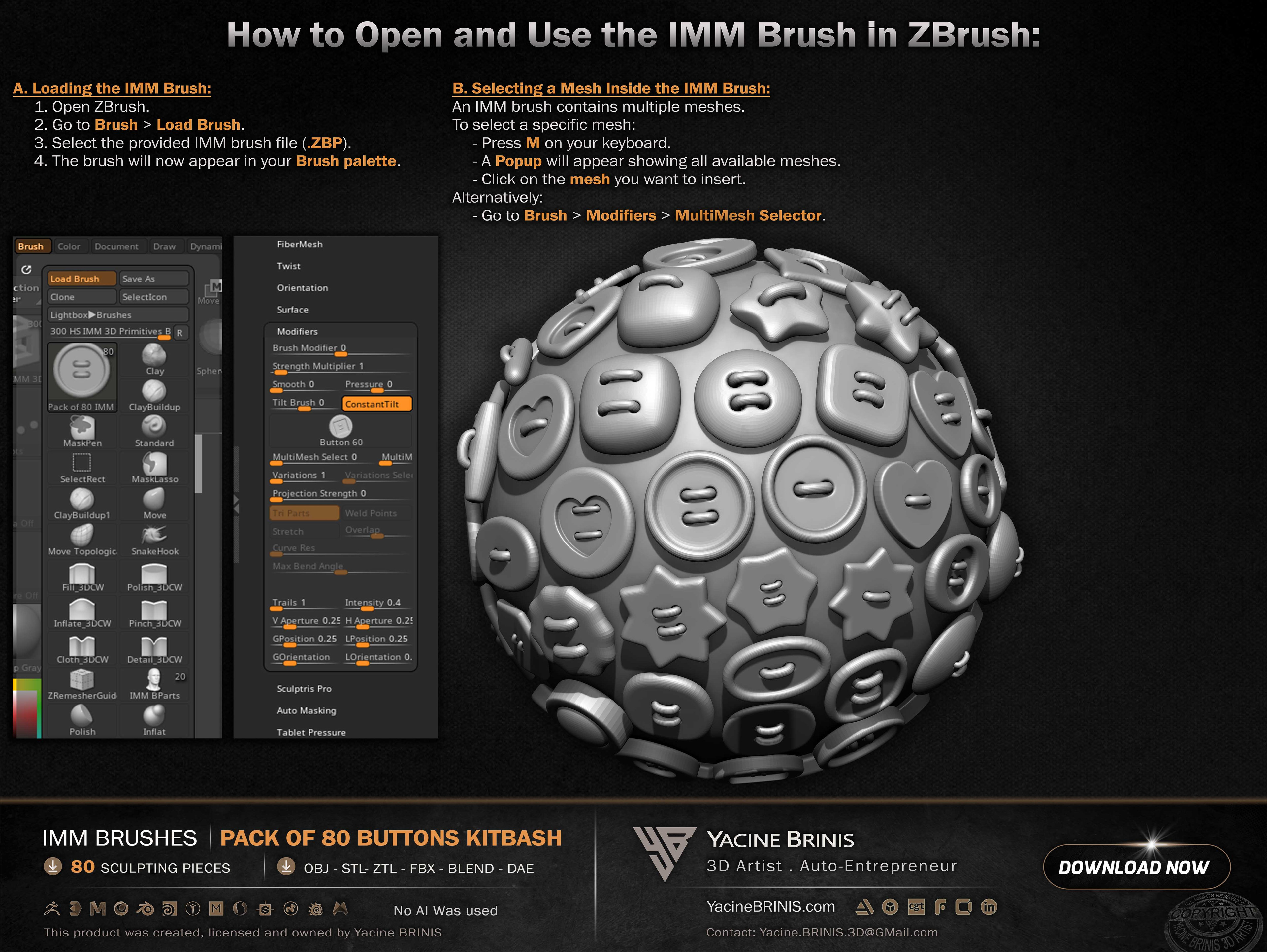 Pack of 80 Buttons IMM Brushes Kitbash Volume 01 Set 020