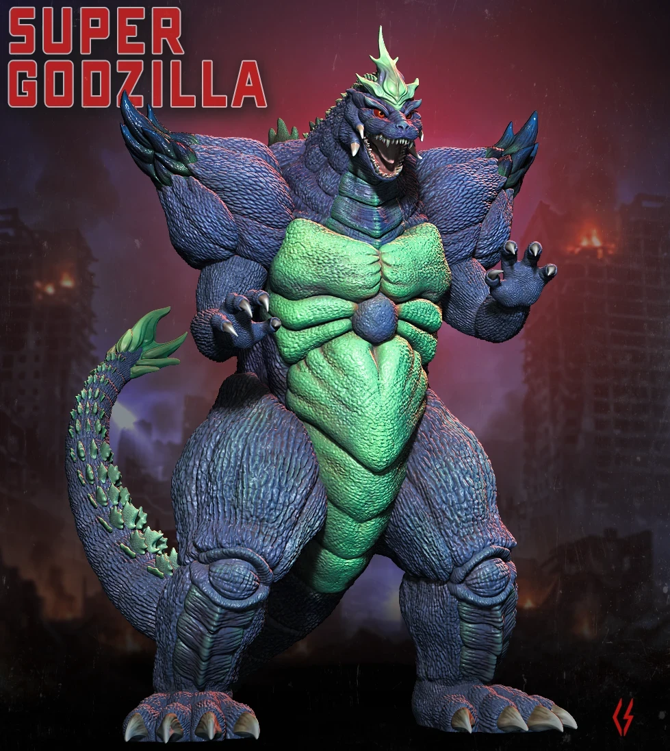Super Godzilla based on the character of the same name in the SNES game. 
Super Godzilla inspired the design of SpaceGodzilla. 