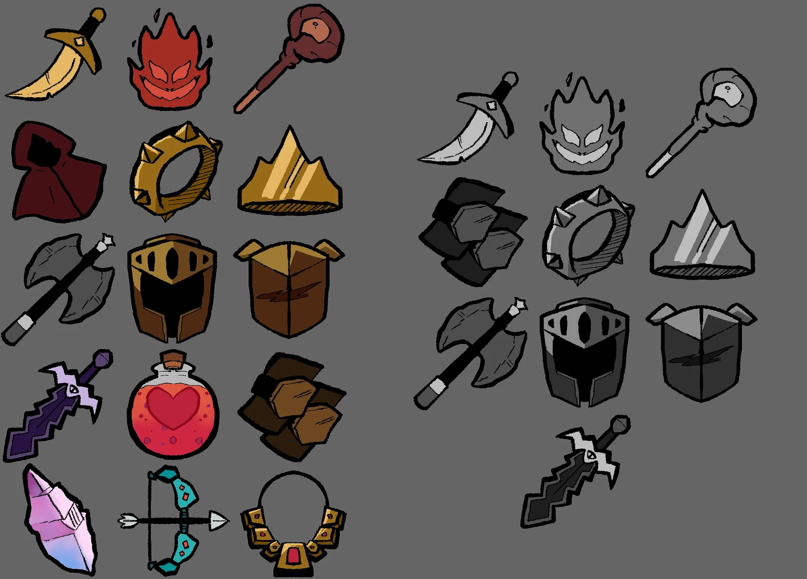 Shop items and the monochrome sprites for in-game colour alterations