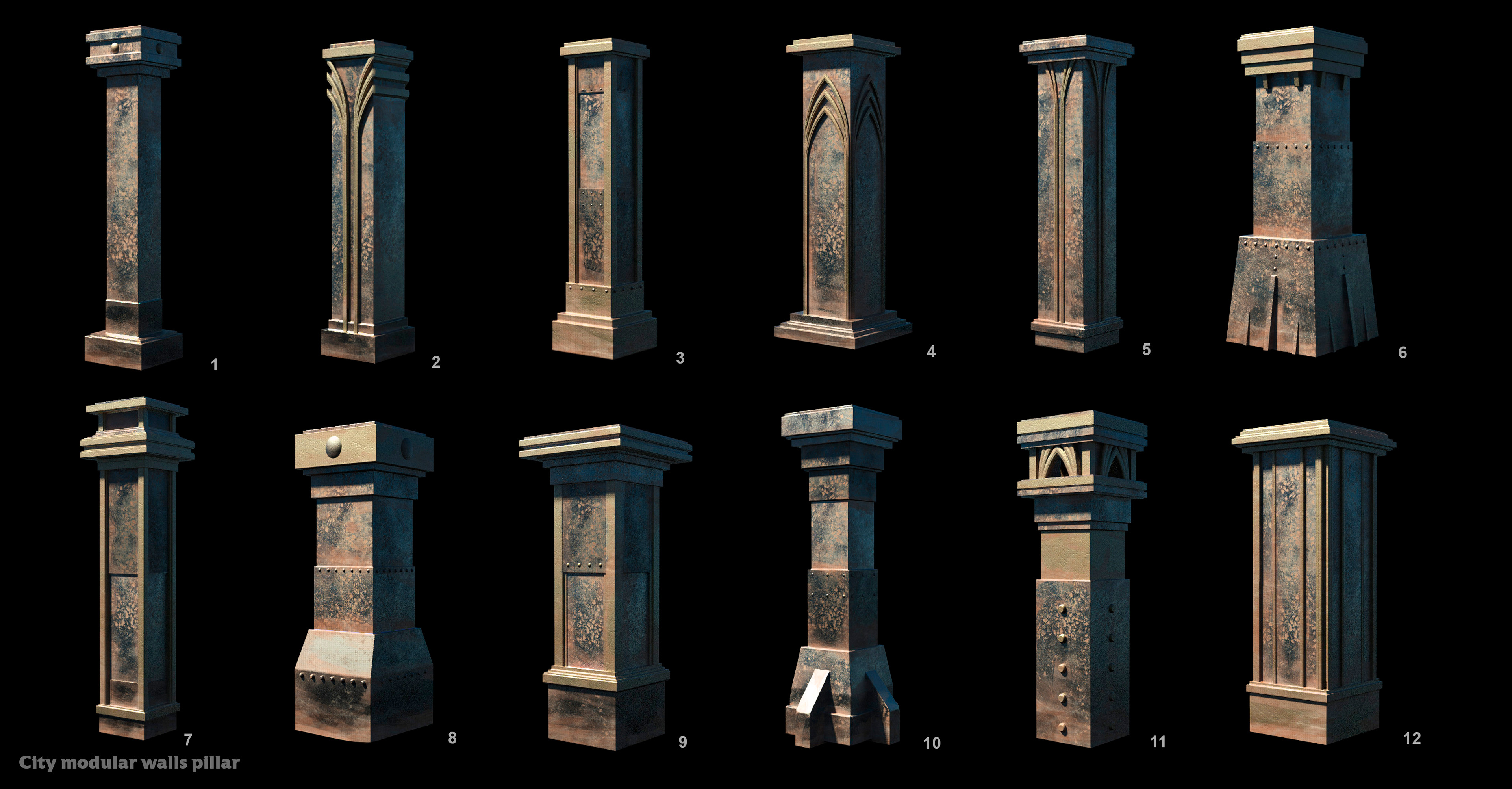 Modular City wall explorations, pillars