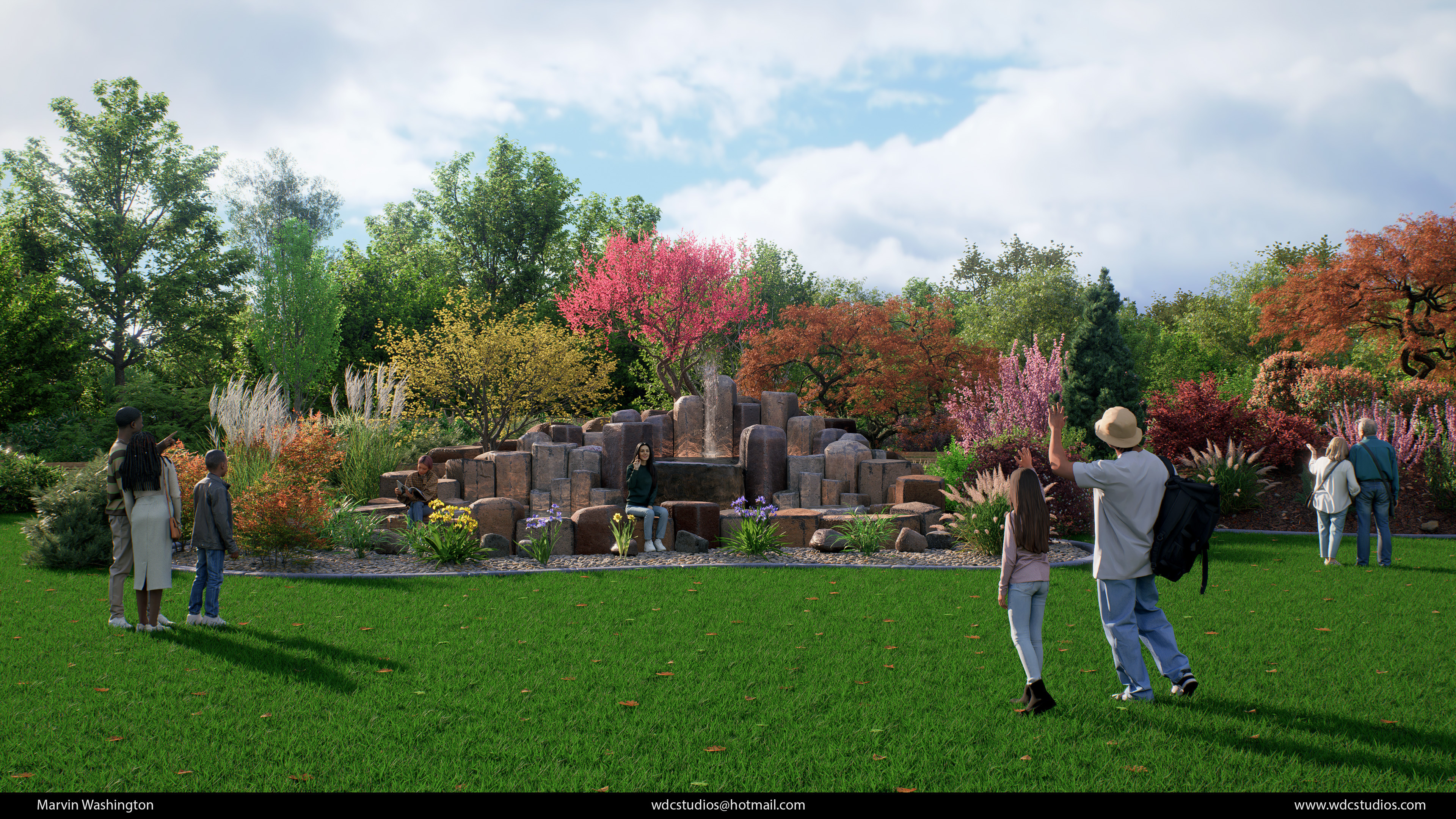 Render of the fountain and surrounding area.