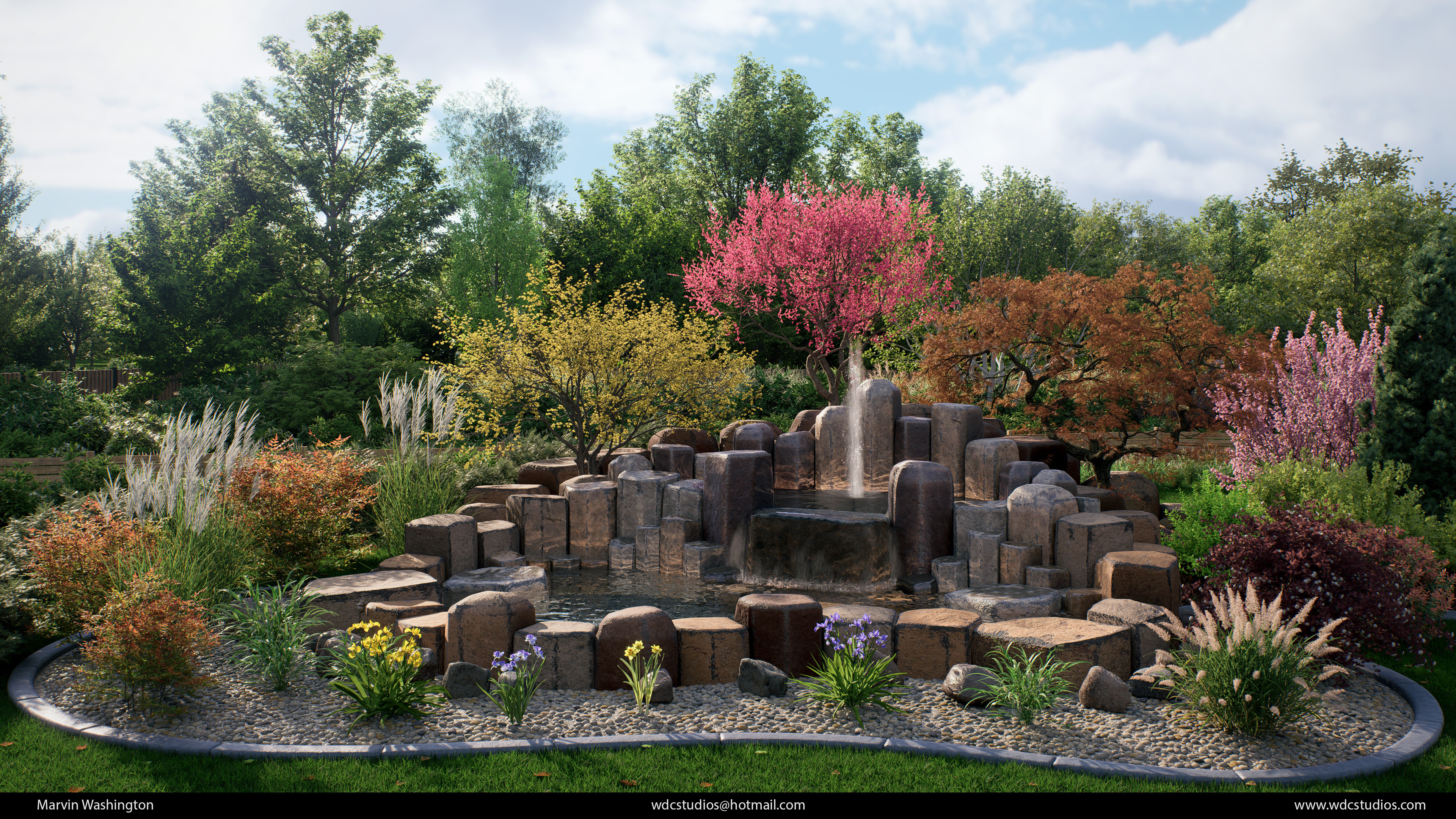 Close up render of the fountain.