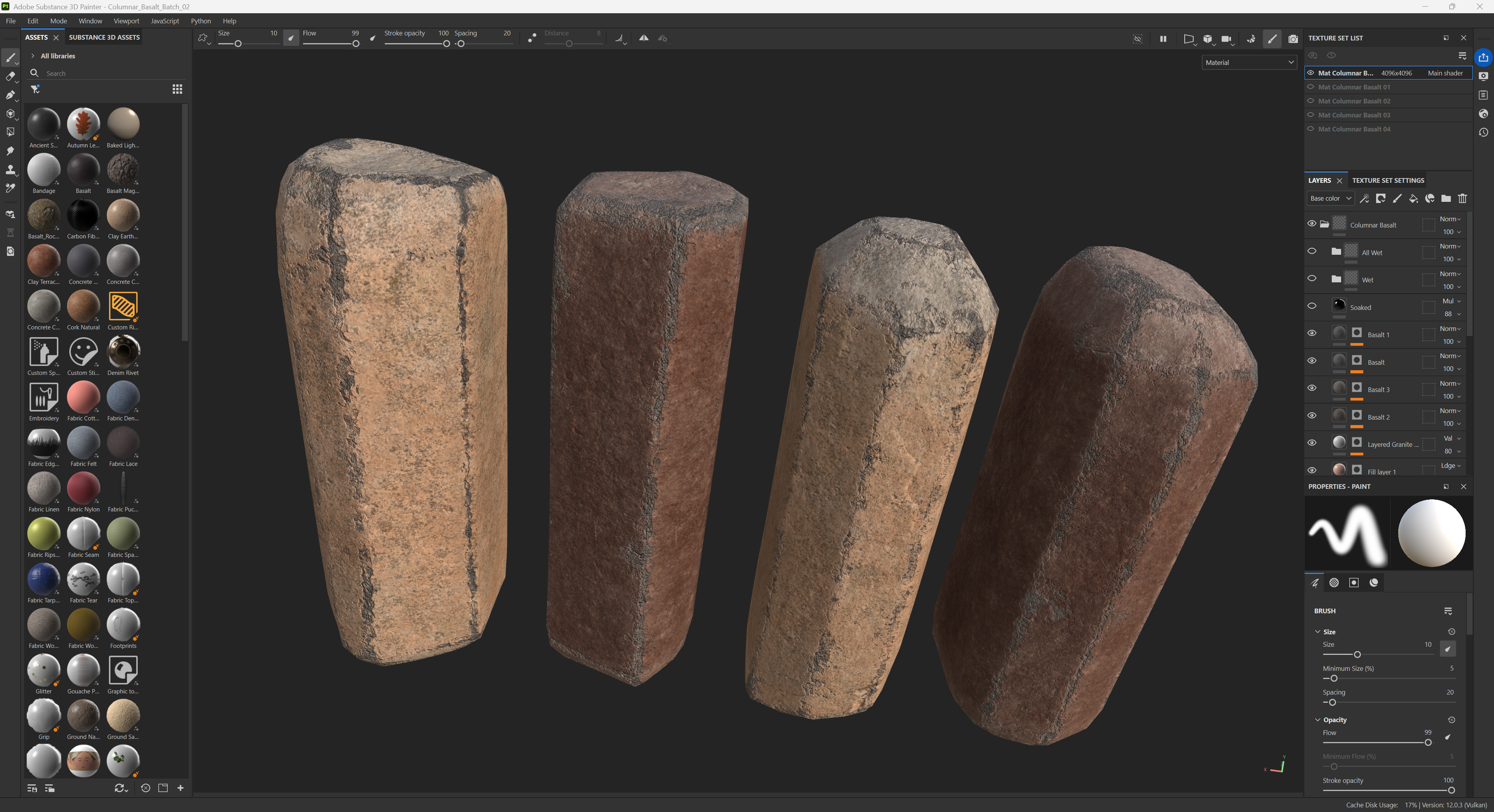 irregular boulders being textured in substance painter.