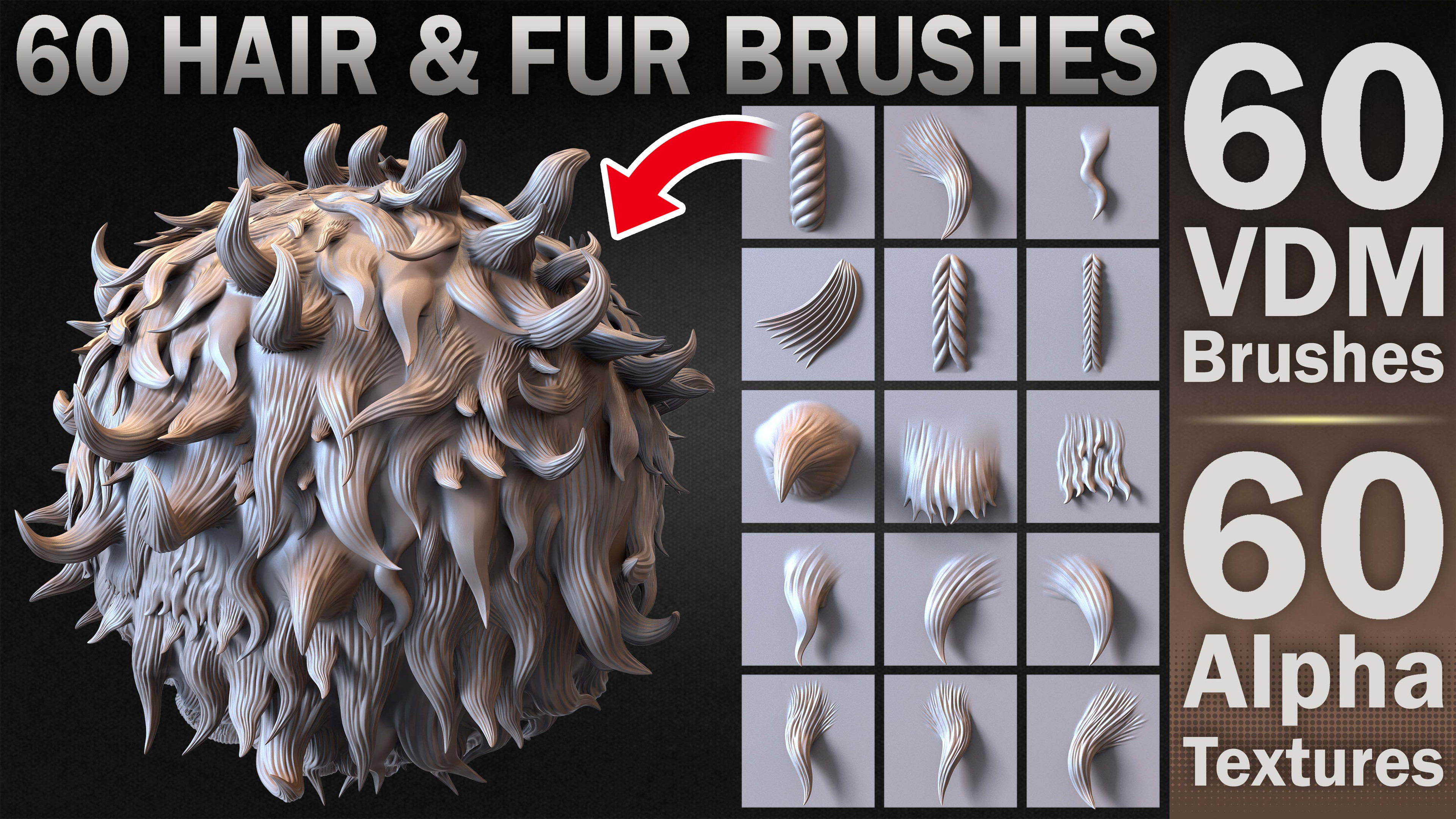 60 VDM and Alpha Texture Hair and Fur Brushes Volume 01 Set 001