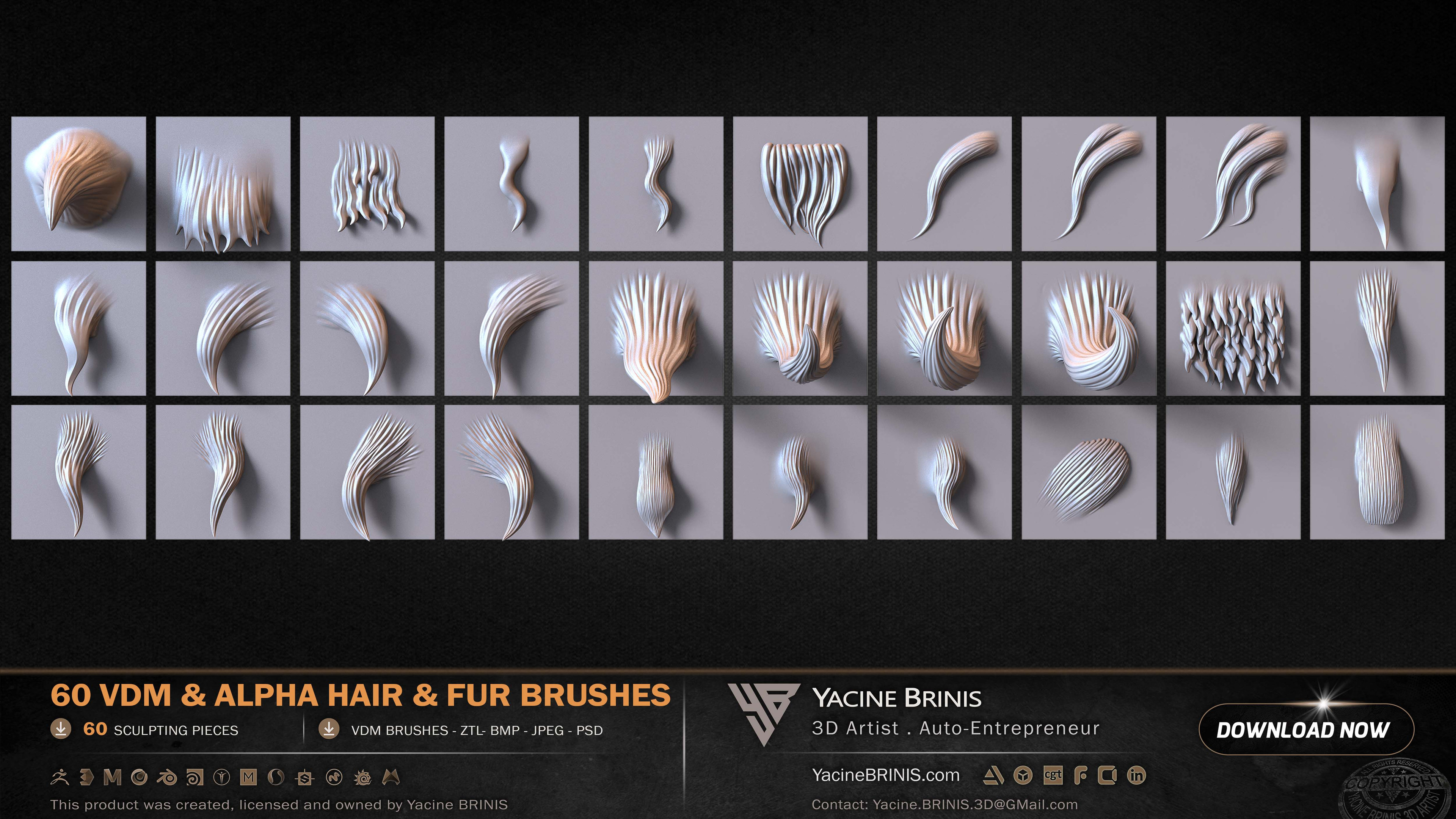 60 VDM and Alpha Texture Hair and Fur Brushes Volume 01 Set 004