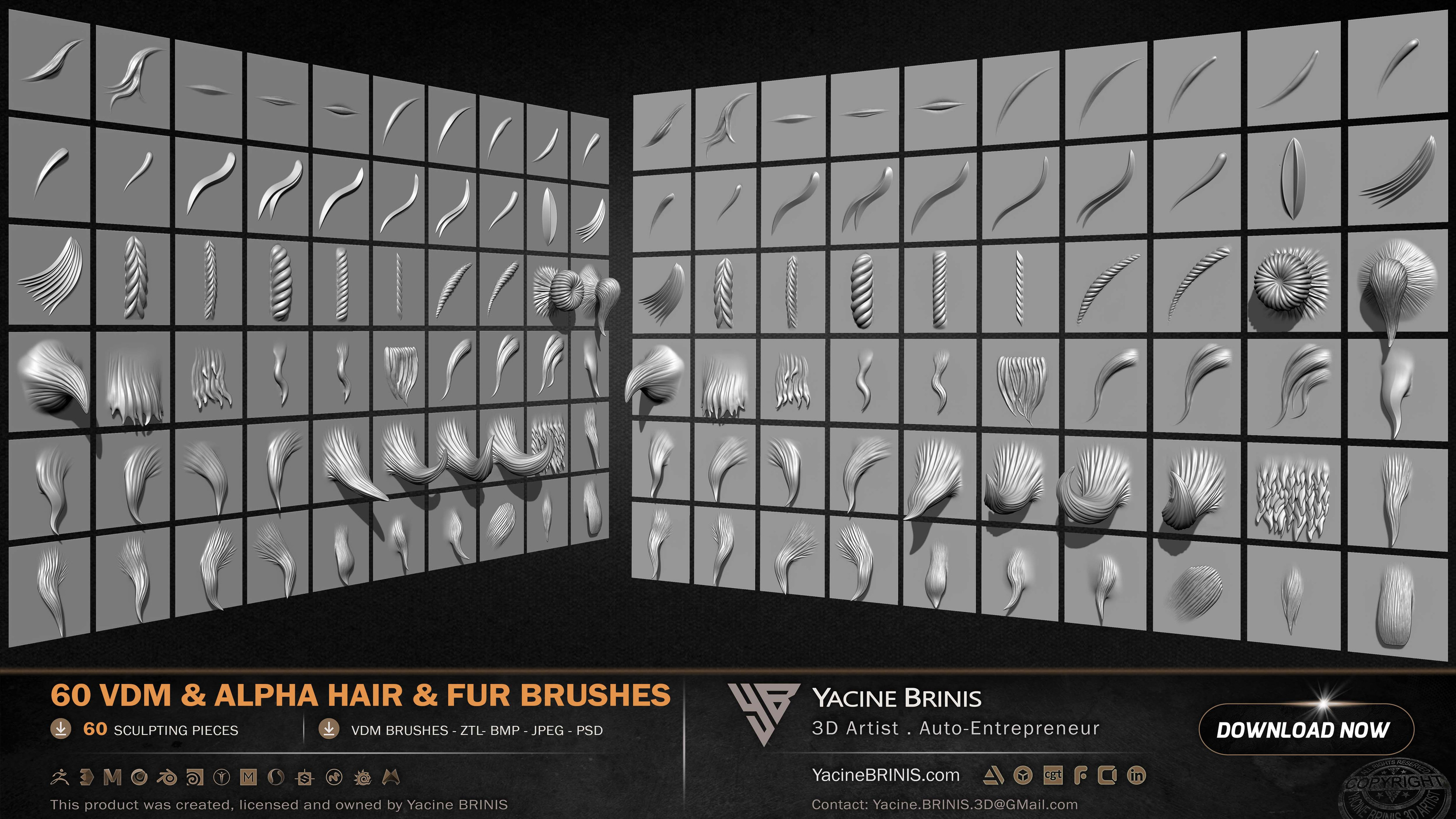 60 VDM and Alpha Texture Hair and Fur Brushes Volume 01 Set 007