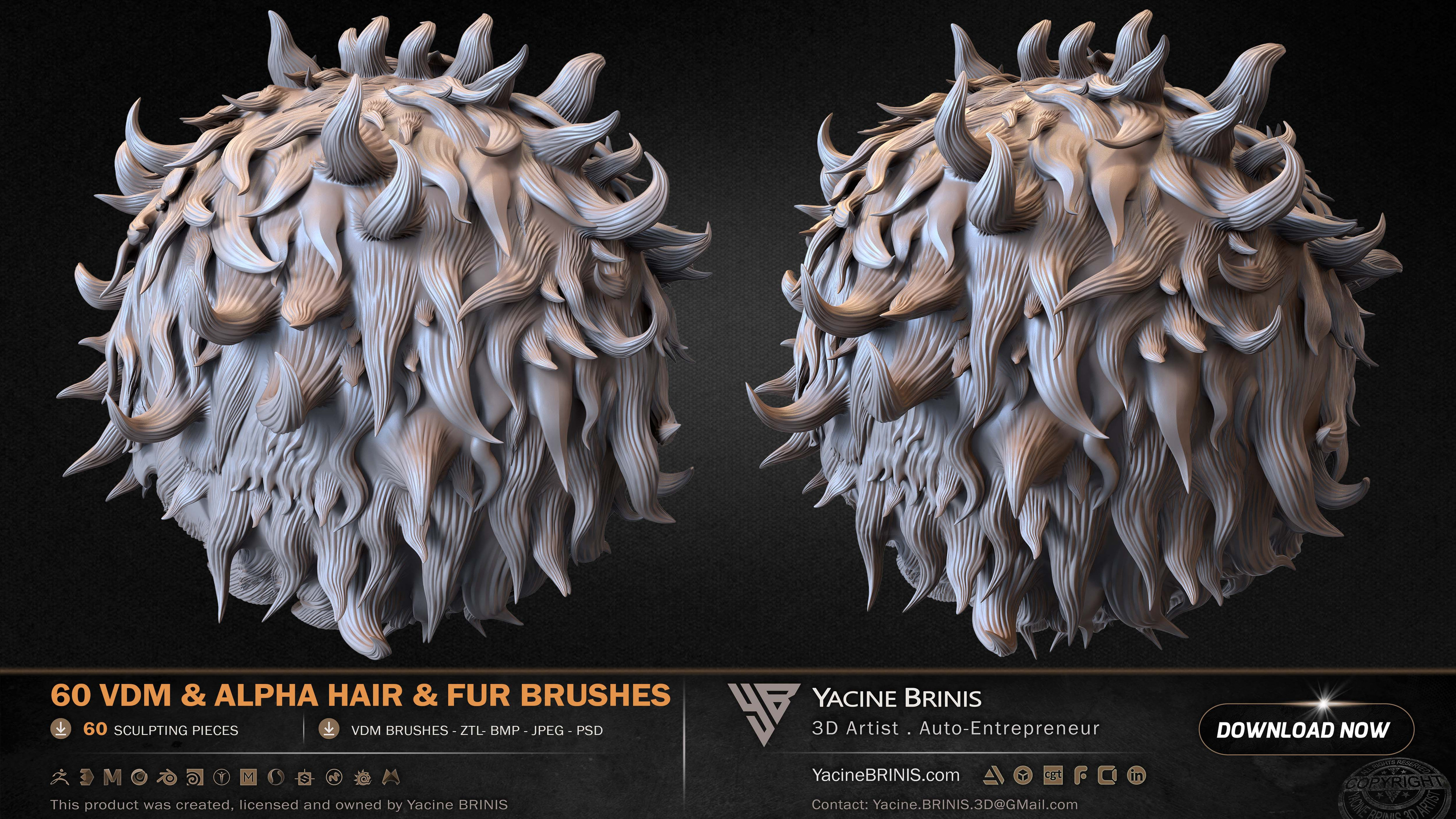 60 VDM and Alpha Texture Hair and Fur Brushes Volume 01 Set 009