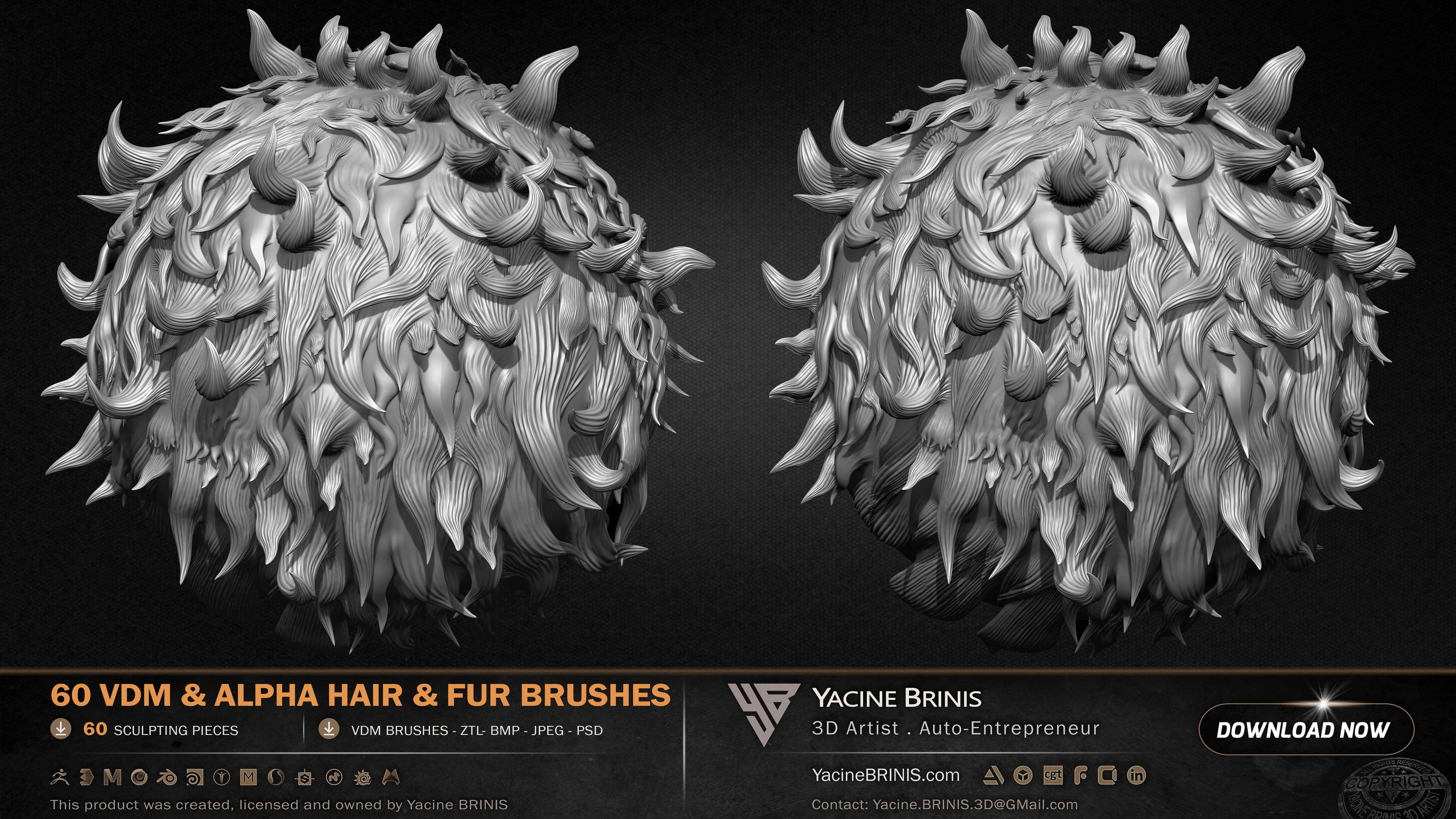 60 VDM and Alpha Texture Hair and Fur Brushes Volume 01 Set 010