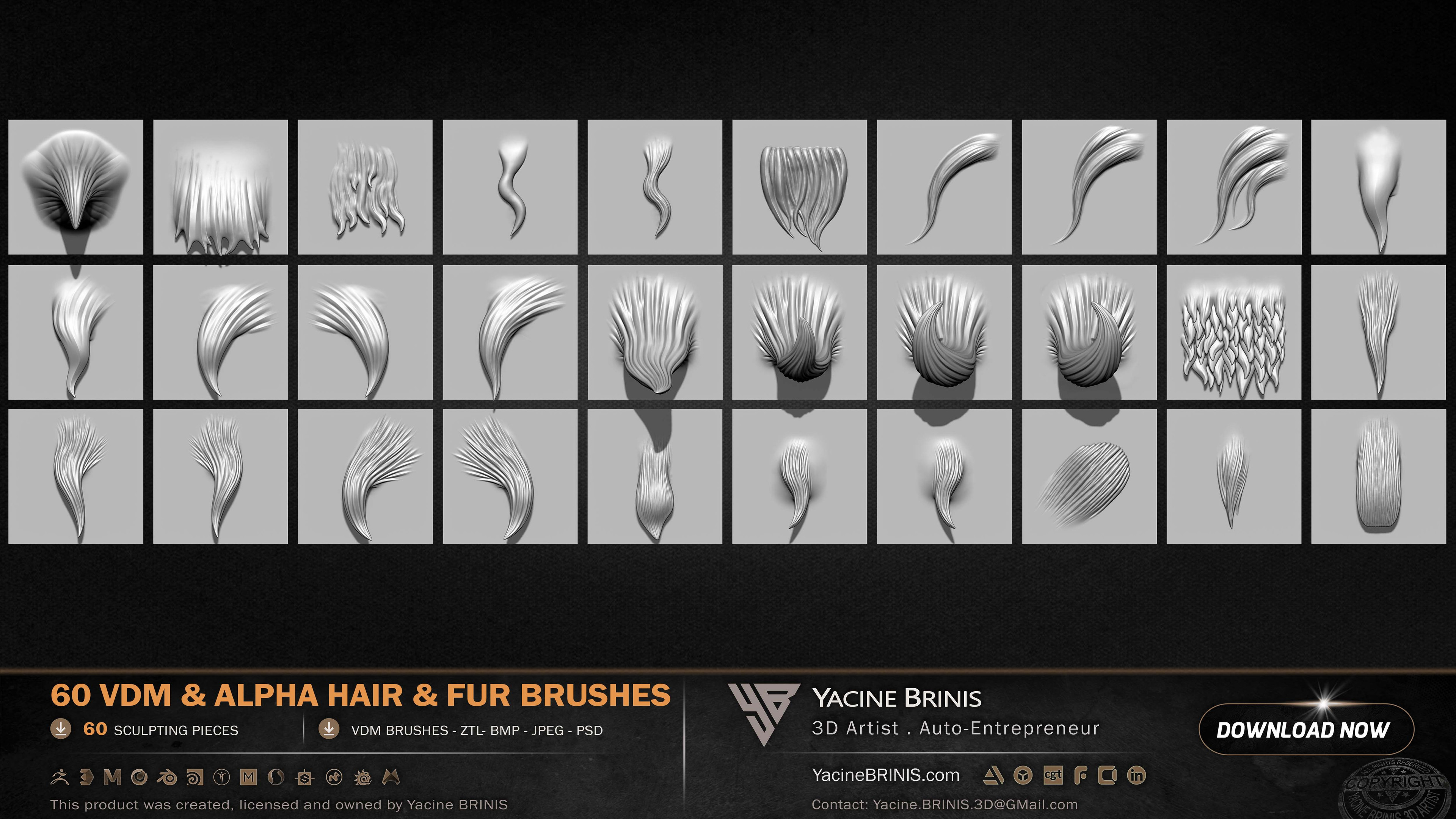 60 VDM and Alpha Texture Hair and Fur Brushes Volume 01 Set 012
