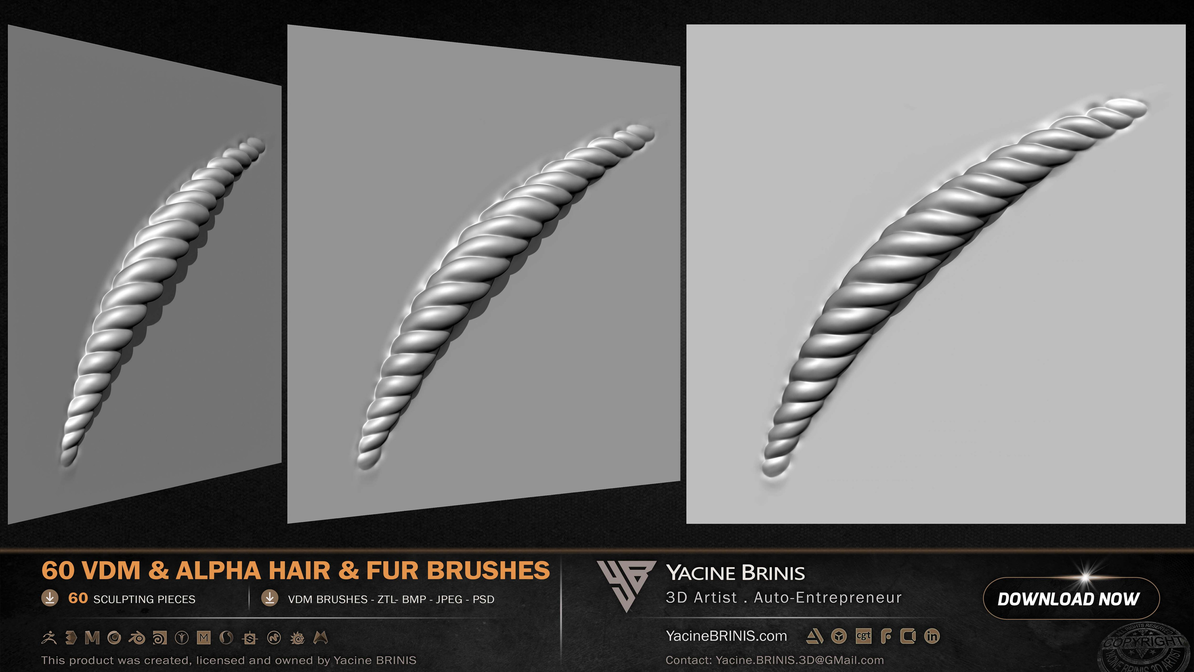 60 VDM and Alpha Texture Hair and Fur Brushes Volume 01 Set 015