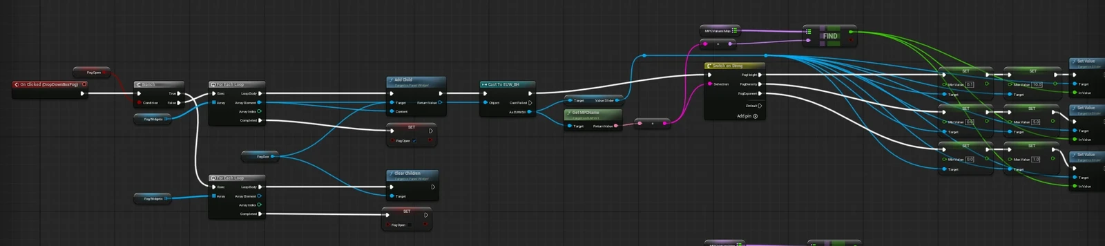 One example of the Slider &amp; float Input BP, in the Editor Utility Widgets Event Graph

Reused for the entire EUW.