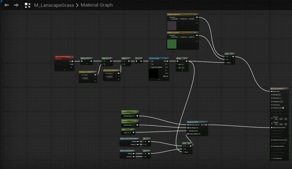 Grass Foliage Material Lerping (Similar to the Landscape material, but lerping between 2 colours and WPO data)