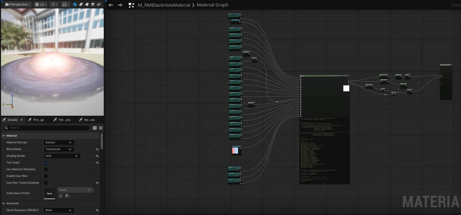 Black Hole Shader Graph (Driven using an External .usf Shader file)