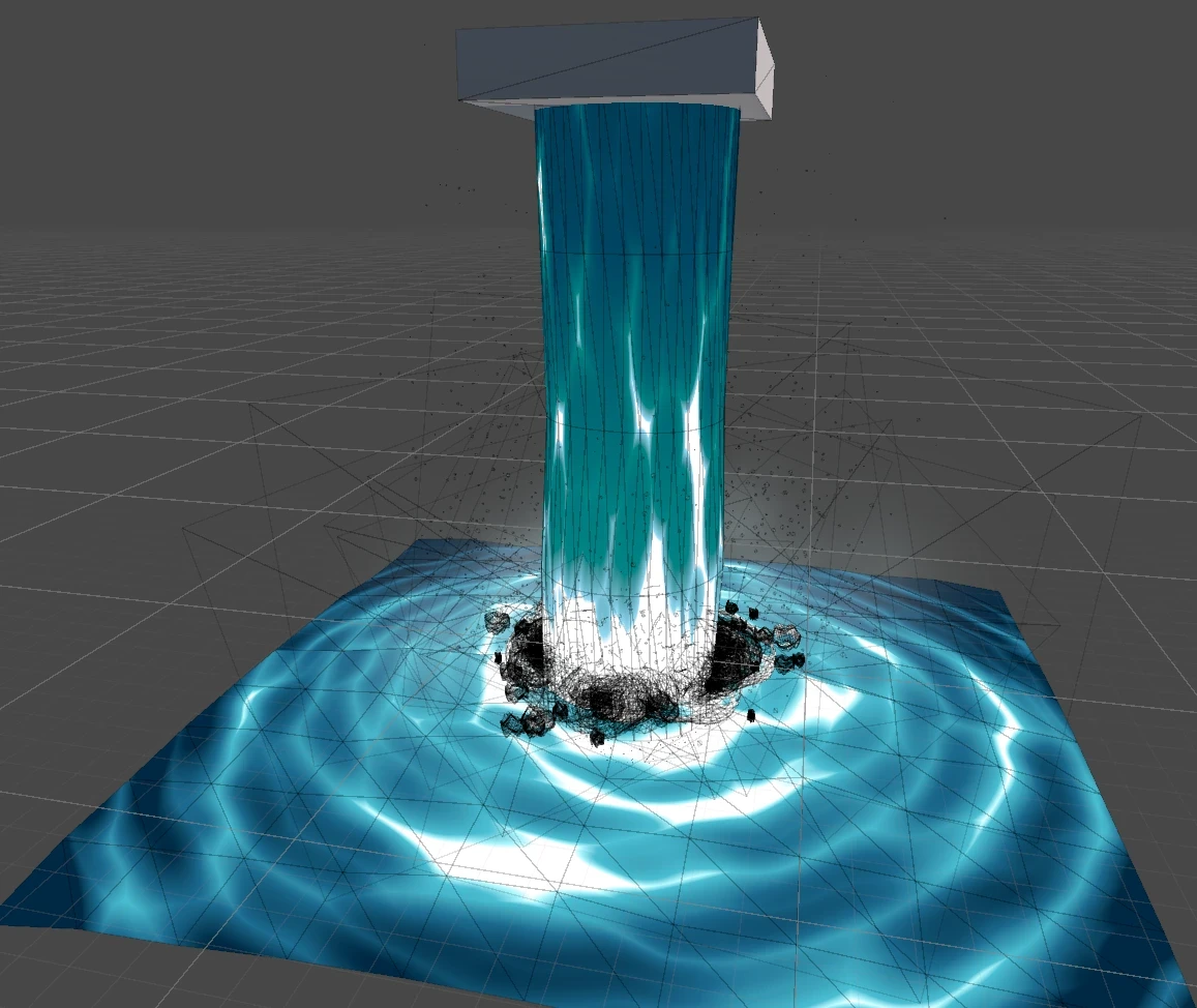 Wireframe highlighting the "bubbles" at the bottom of the stream of water