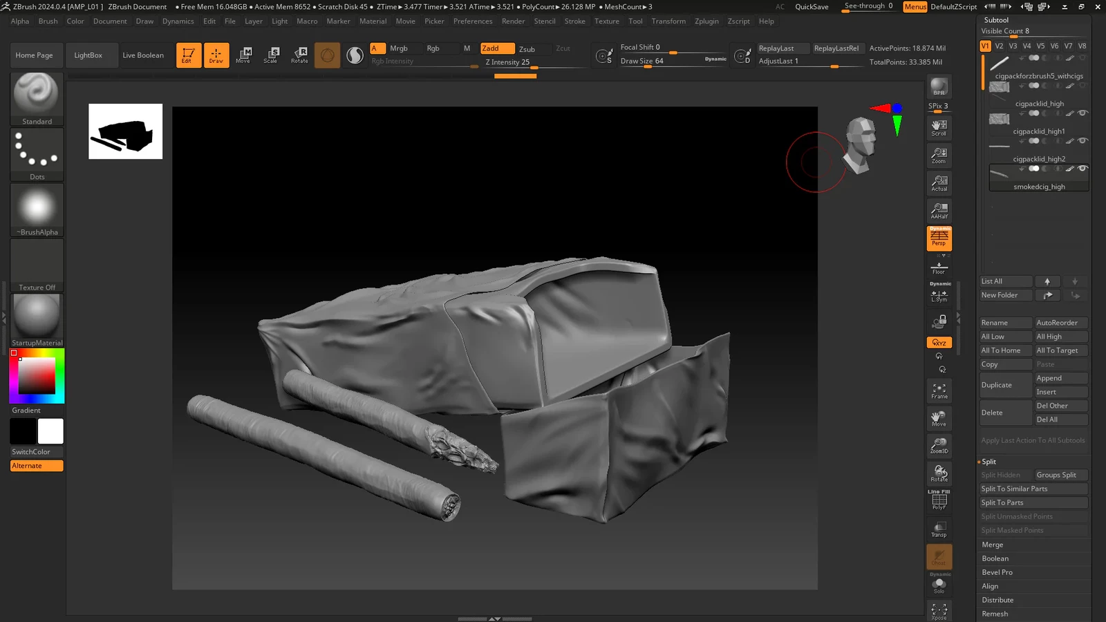 Zbrush Cigarette Asset High Poly