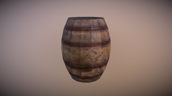 Game Ready Low Poly Barrel 02