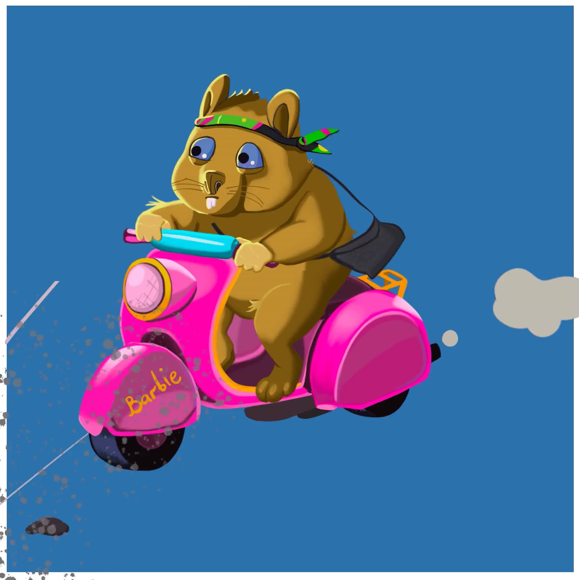 ArtStation Hamster rides on a puppet motorcycle