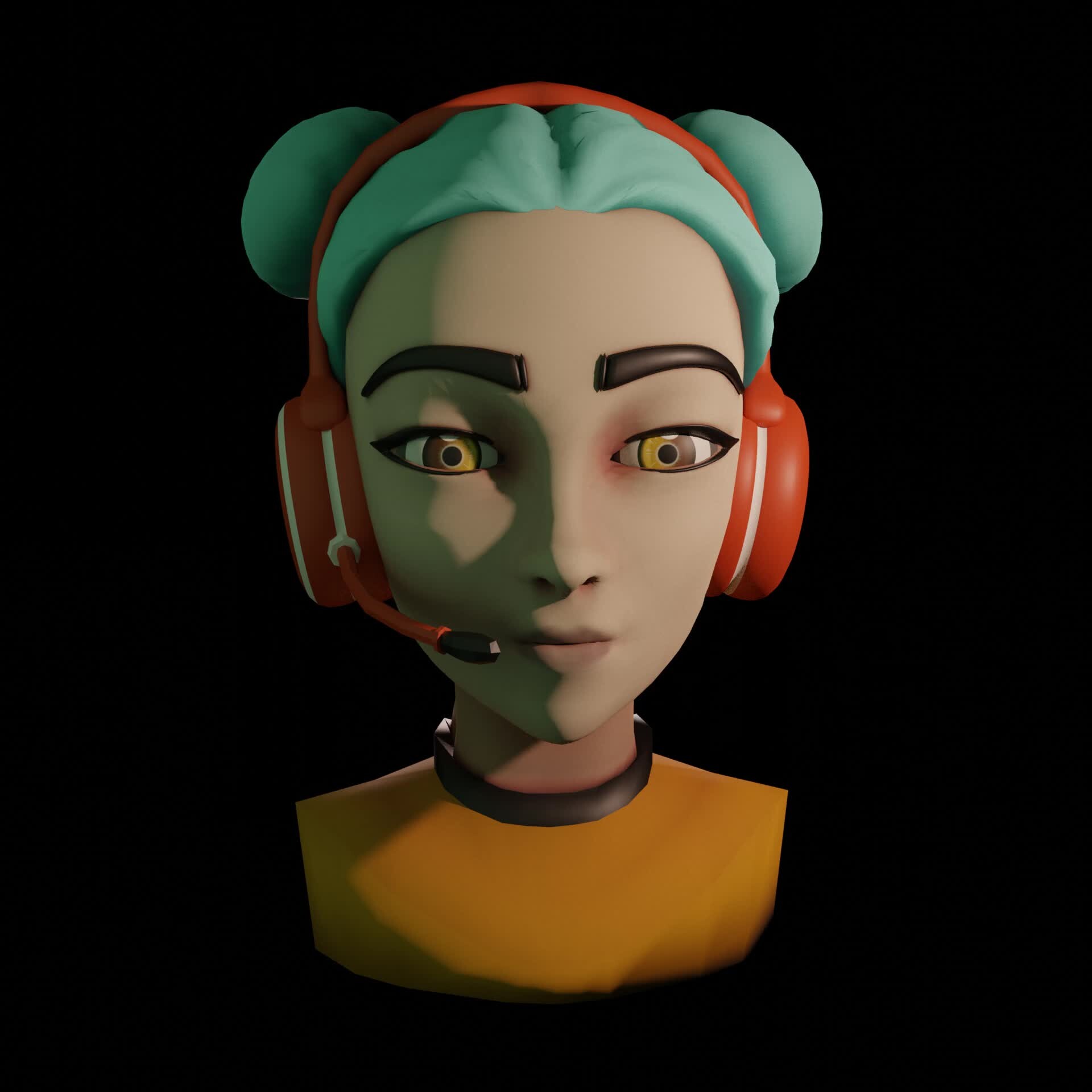 stylized girl with headphones zbrush