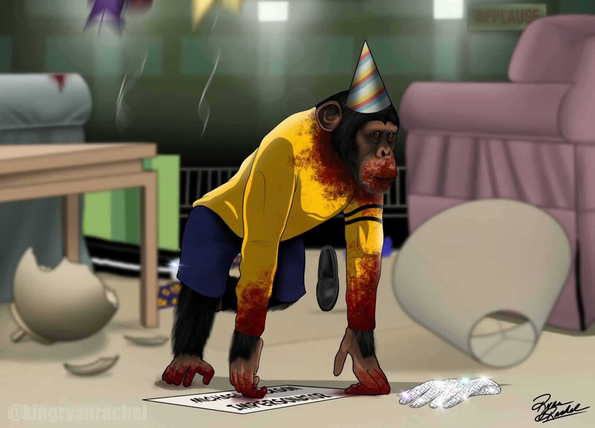 ArtStation - “Gordy the Chimp attacks MJ impersonator on set” 🎉 🎈💥 🍌