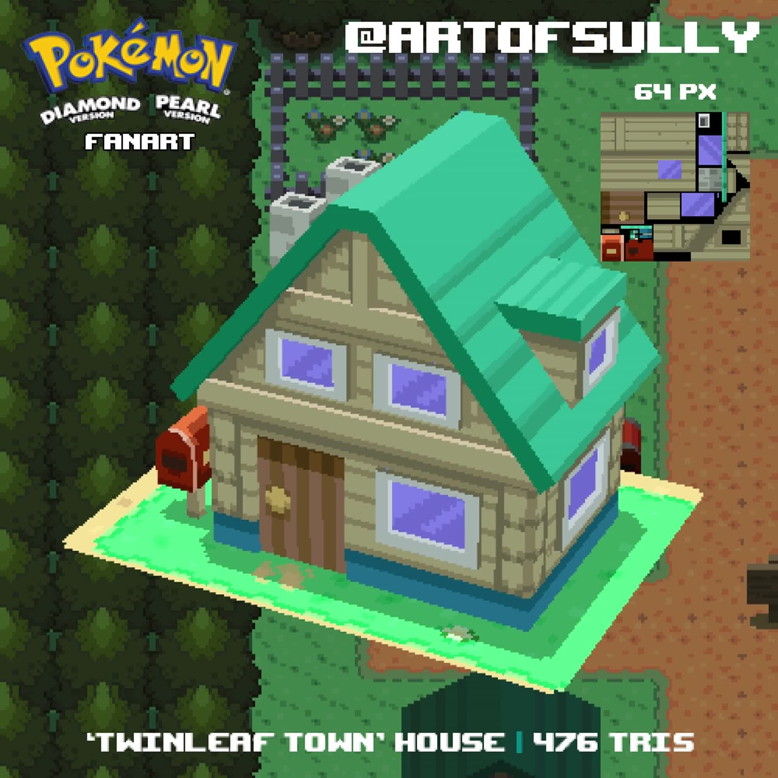 3D Pixel-Art 'Twinleaf Town' House (Pokemon Diamond/Pearl fanart)