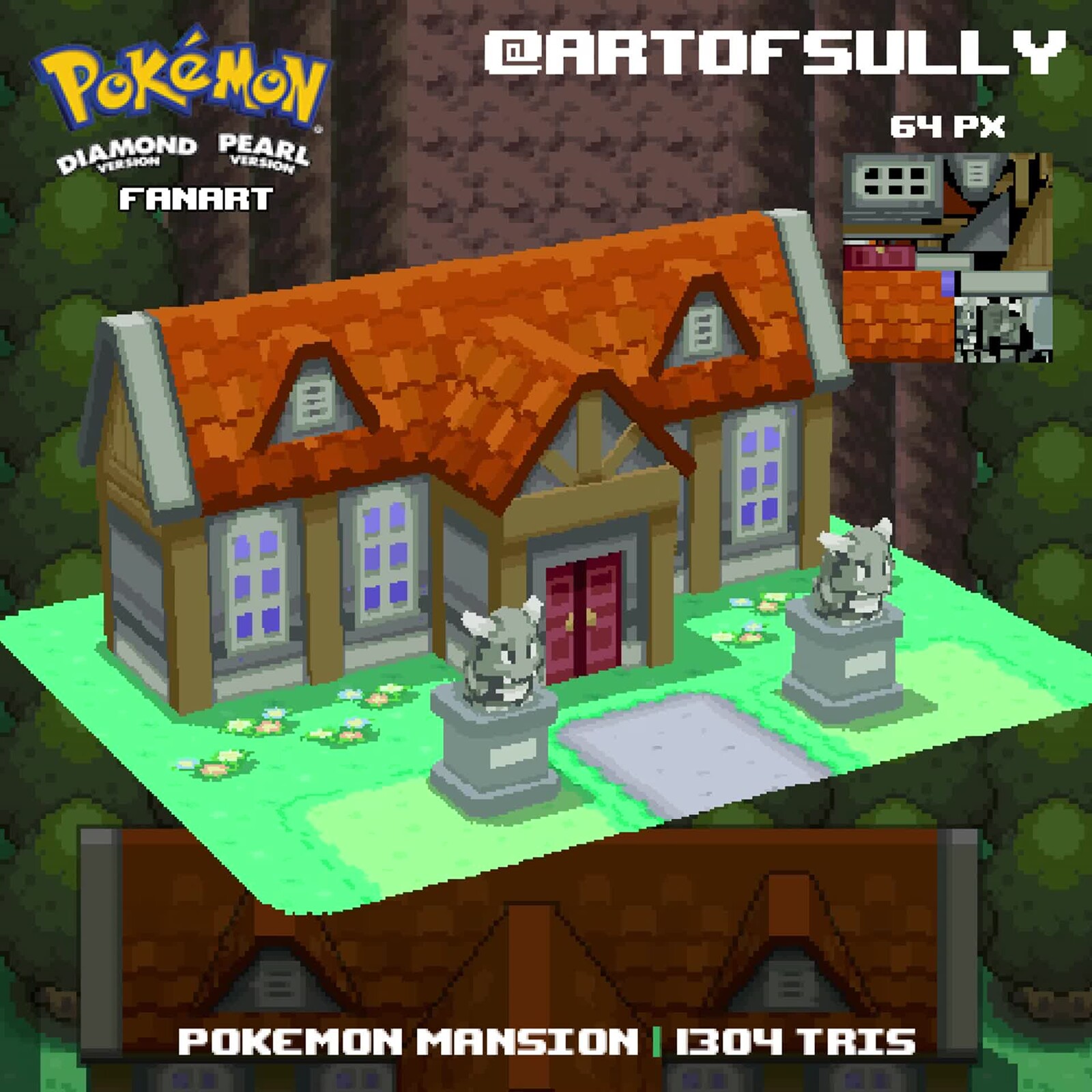 3D Pixel-Art Pokemon Mansion (Pokemon Diamond/Pearl Fanart)