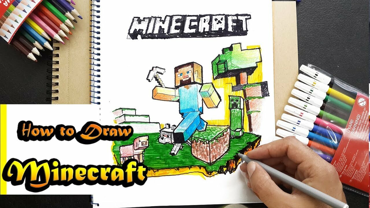 How to Draw Steve with a Pickaxe from Minecraft with Easy Step by Step  Drawing Tutorial – How to Draw Step by Step Drawing Tutorials | Step by  step drawing, How to