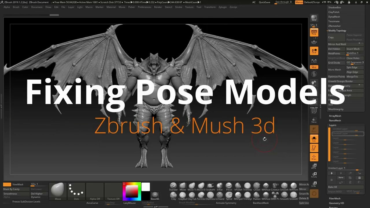 Fixing Pose Models in Zbrush and Mush 3d