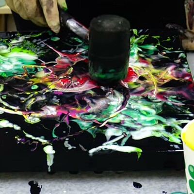 ArtStation - BLACK and WHITE Acrylic painting ~ Cup bottom pour ~ Fluid art  using Motorized canvas spinner