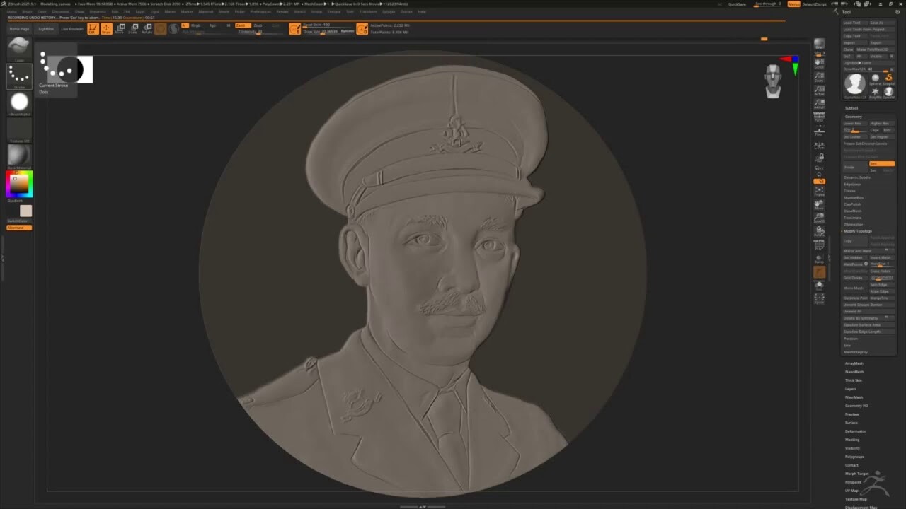 Cpt Sir Tom Moore - bas-relief Zbrush timelapse