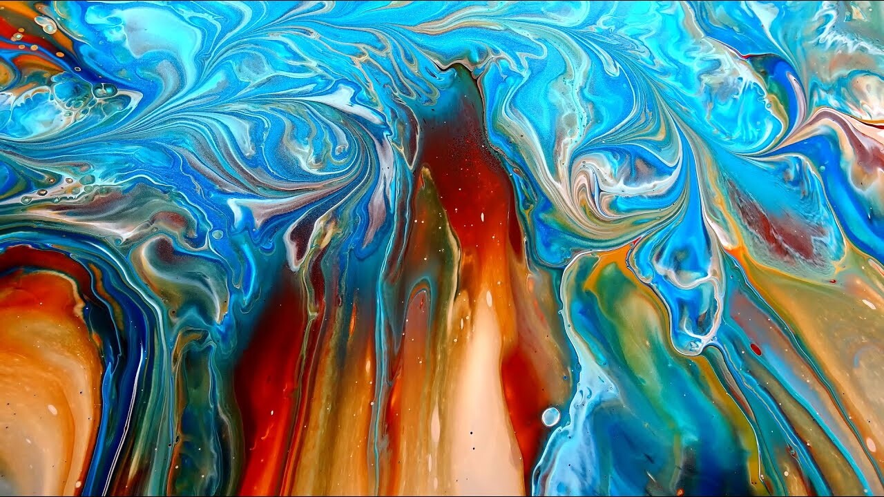 Red and Blue Abstract Acrylic Pour Painting Dutch Pour Painting by