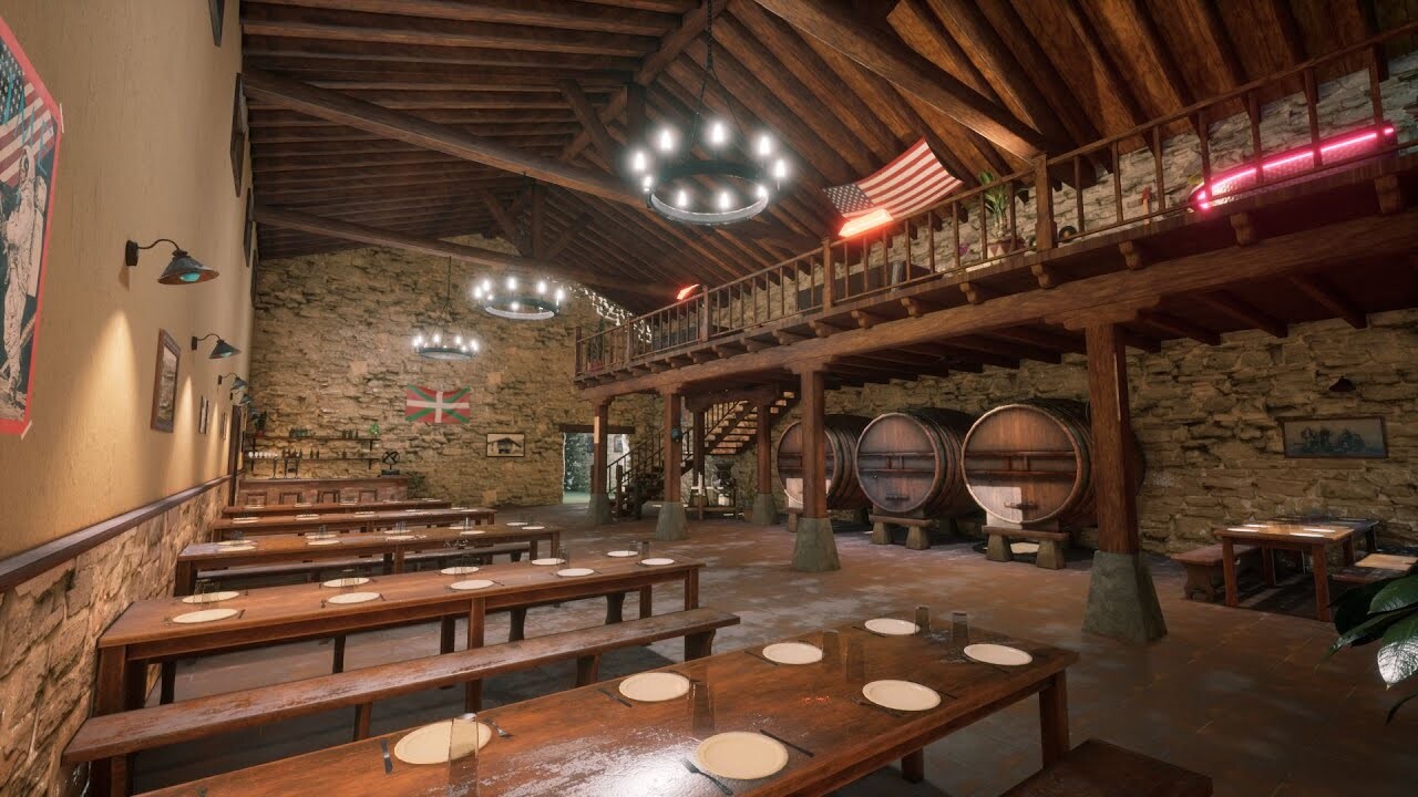 ArtStation Interior of a Sagardotegi in the 80s with some American