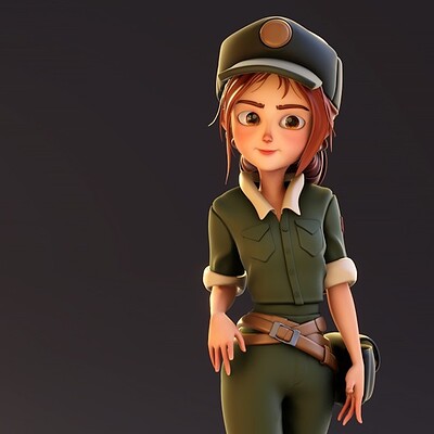 Blender Rigged Stylized Girl - Grace With Soldier Costume