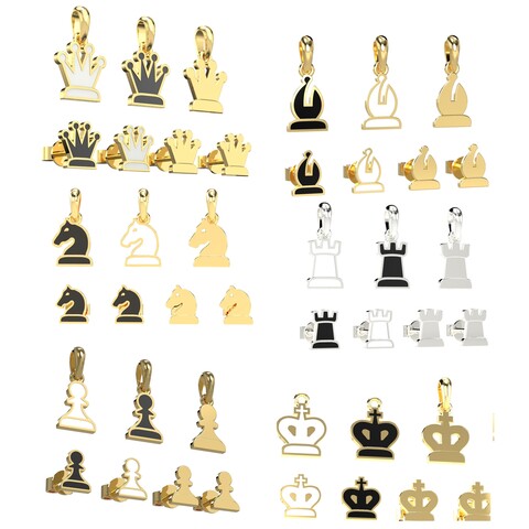 Chess pendants and earrings set 3D print